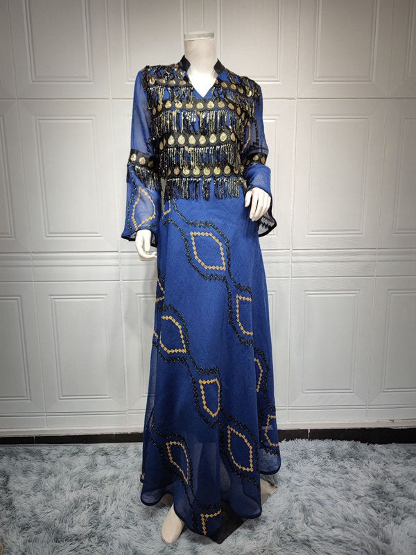 Elegant Eid Dress for Women - Doris Kaftan with Sequins & Embroidery | Boho Maxi Dress for Special Occasions, Parties & Festivals