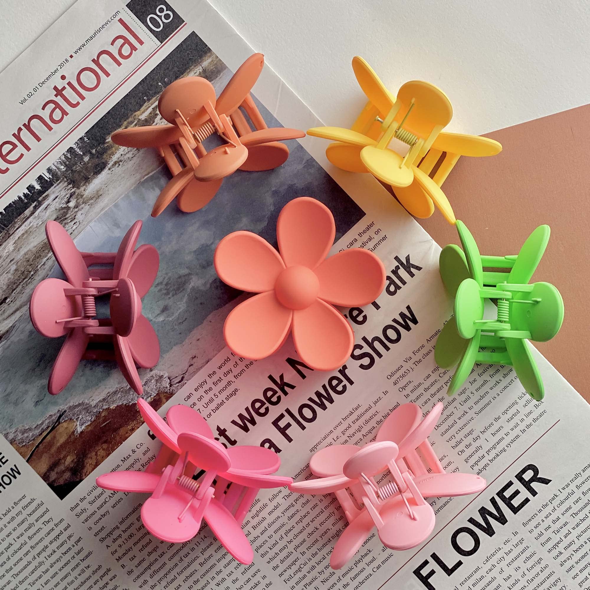 OWIIZI Jumbo Claw Clips for Thick Hair - 6PCS Large Strong Hold Hair Clips with Flower Design, Matte Finish in 6 Colors - Perfect for Women & Girls Hairstyles, Ponytails, Buns and Everyday Hair Accessories