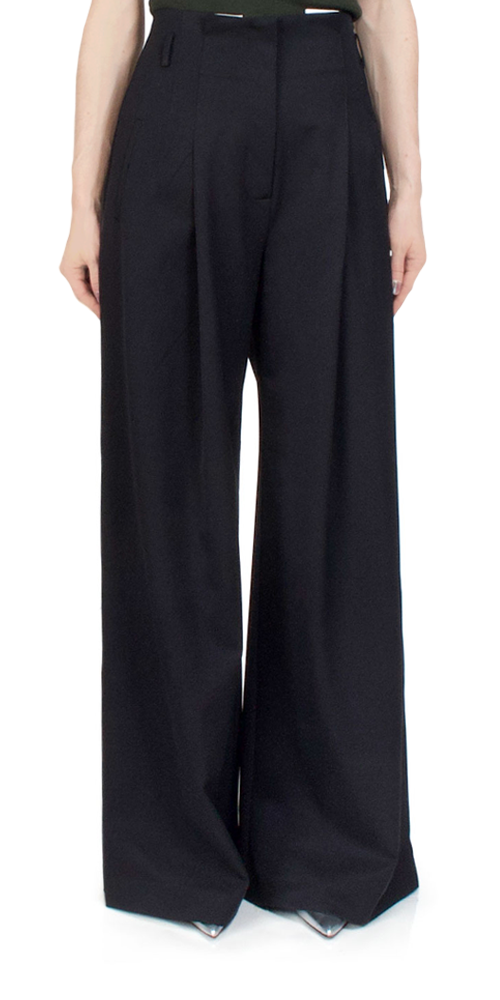 Black Paperbag Waist Trousers for Women - High Waisted Wide Leg Pants for Office, Casual & Summer Outfits