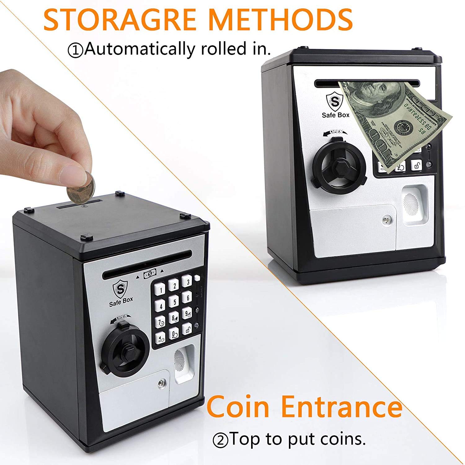 LIKE Toy Piggy Bank Safe Box - Fingerprint ATM Money Coin Savings Bank for Kids (Silver) | Fun Financial Learning Tool for Children's Allowance & Savings