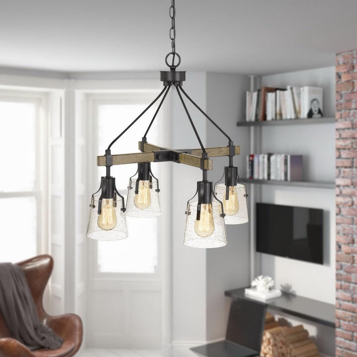 Cal Lighting 60W X 4 Aosta Metal Chandelier with Bubbled Glass Shades - Elegant Dining Room Lighting Fixture for Home Decor