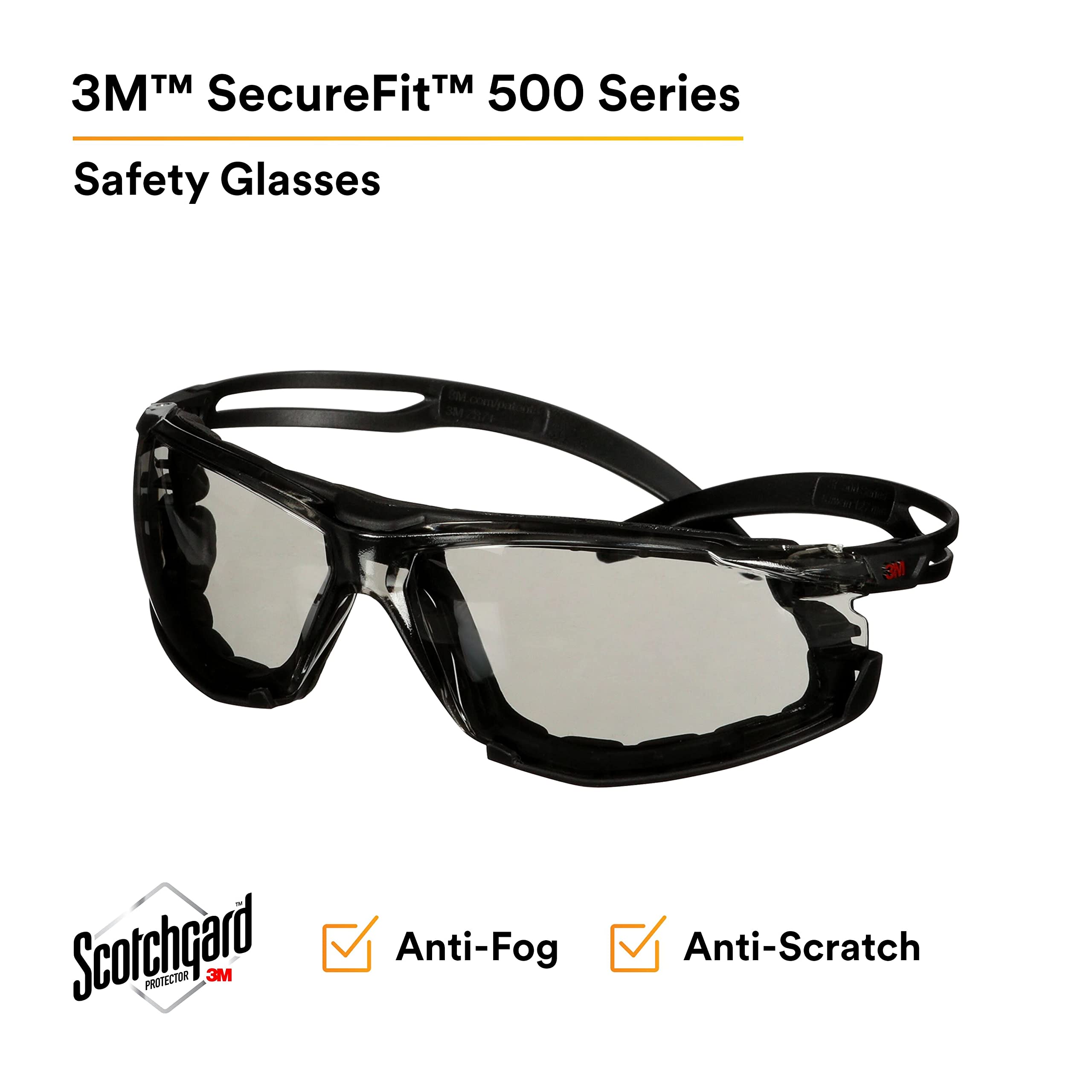 SecureFit 500 Series Safety Glasses - 20 Pack ANSI Z87.1 Certified Impact Resistant Eyewear with Anti-Fog Scotchgard Lens, Adjustable Ratchet Temples & Foam Gasket - Ideal for Construction, Woodworking, Lab Work & Outdoor Sports Protection
