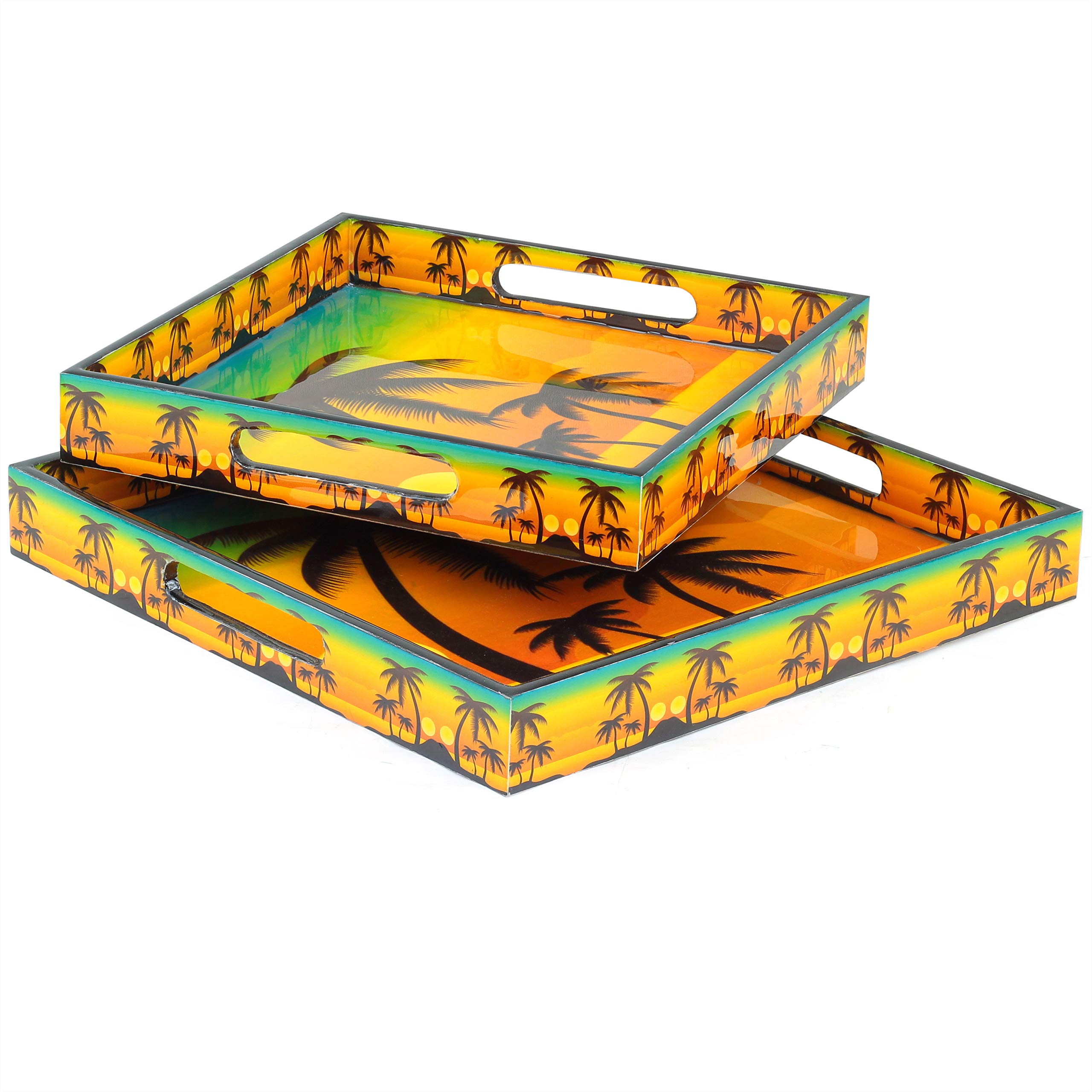 Stylish Yellow Sunset Palm Tree Printed Kitchen Serving Trays - Durable Snack & Breakfast Platters for Dining, Entertaining & Outdoor Picnics | Minimalist Design