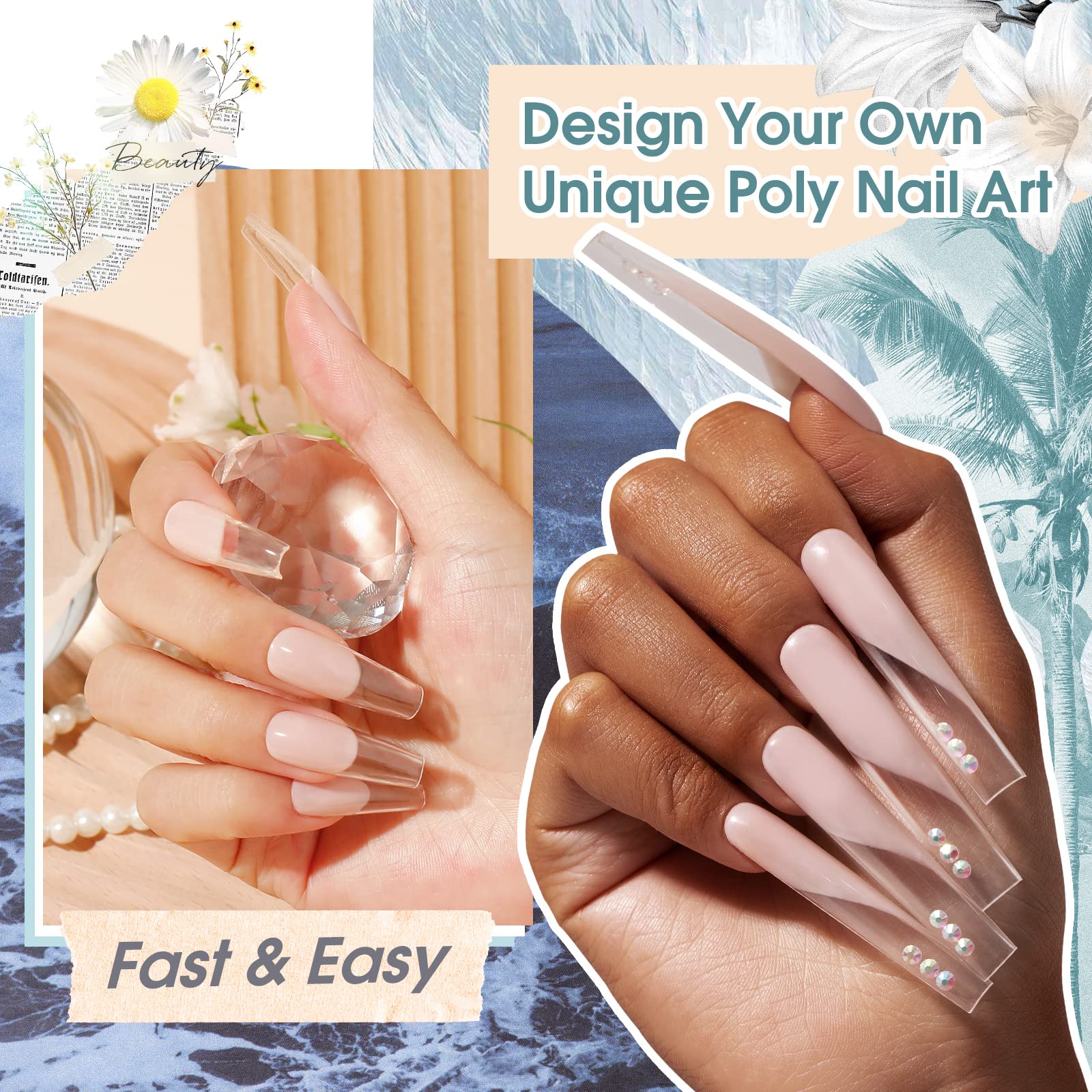 ROSALIND 30ml Acrylic Poly Nail Extension Gel Kit - 2 Pack Transparent Semi-Permanent Nail Gel with Brush & Nail Molds | DIY Nail Art for Beginners, Salon Quality Manicure at Home | Perfect for Wedding, Party & Everyday Nail Care
