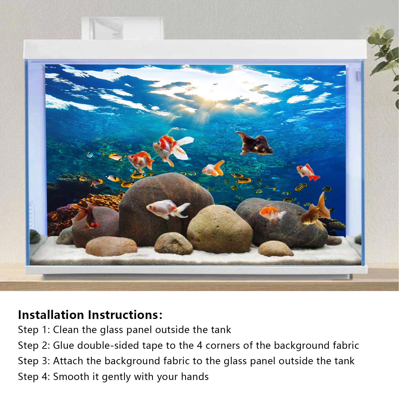 YongFoto 24x12 Inch Ocean Theme Fish Tank Background - Seaweed Coral Reef Rock Seafloor Tropical Fish Underwater Scenery - Polyester Aquarium Backdrop for Reptile Habitat & Terrarium Decor - Perfect for Home Aquariums and Pet Tank Displays