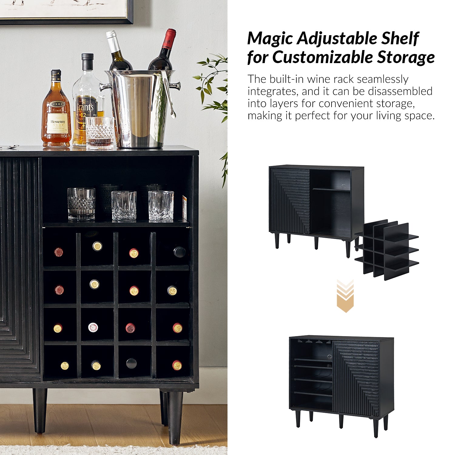 Archie 34-Inch Tall 2-Door Multifunctional Bar Cabinet with Adjustable Shelves - Modern Home Bar Storage for Living Room, Dining Room or Office (Optional Styles Available)