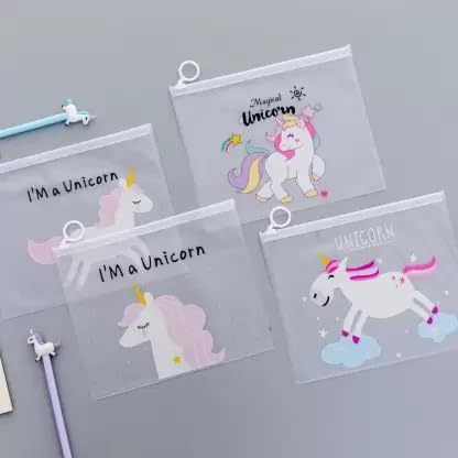10 Pack Unicorn Print Plastic Zipper Pouch - Transparent Multifunctional Stationery Organizer for School, Office & Travel | Perfect for Birthday Party Favors, Gift Bags & Art Supplies Storage