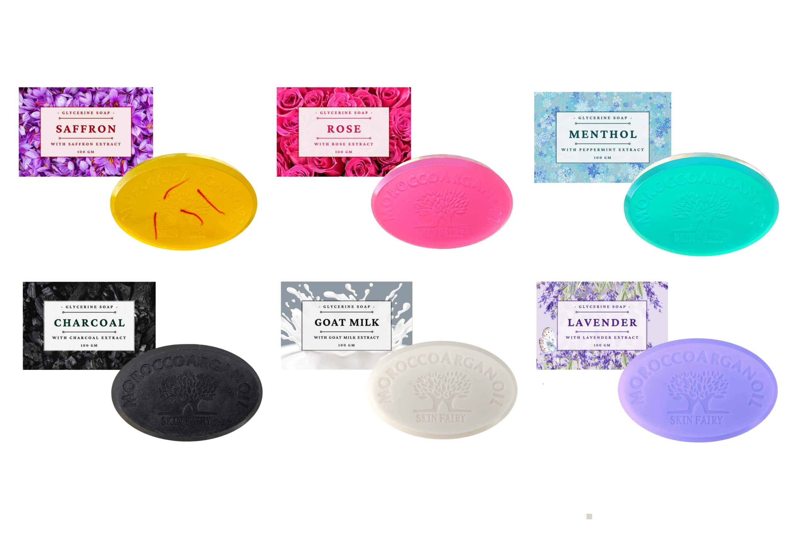 6-Pack 100g Assorted Glycerin Soap Bars | Moisturizing Hand & Body Soap for Sensitive Skin | Perfect for Bath, Shower & Gift Sets