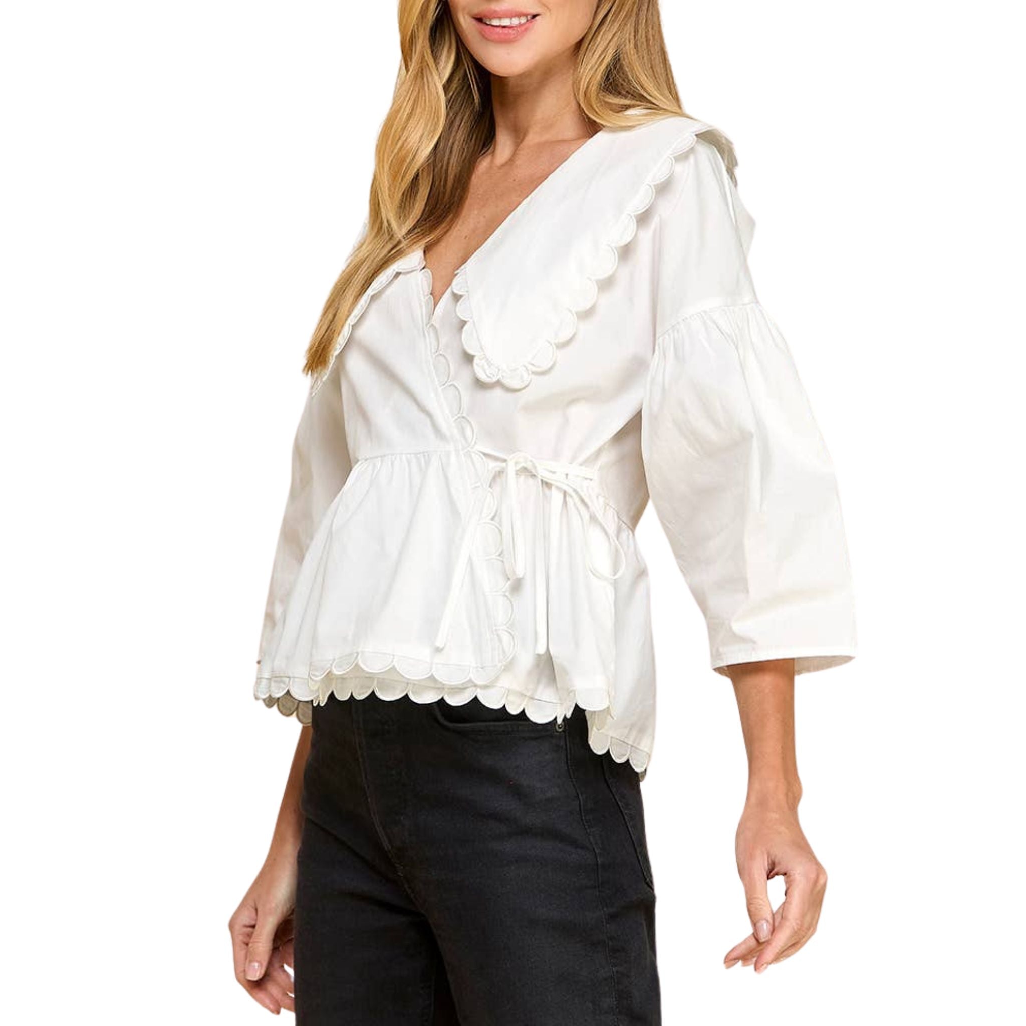Elegant Peter Pan Collar Wrap Front Blouse - Vintage Inspired Women's Tops for Office, Date Night & Casual Outfits