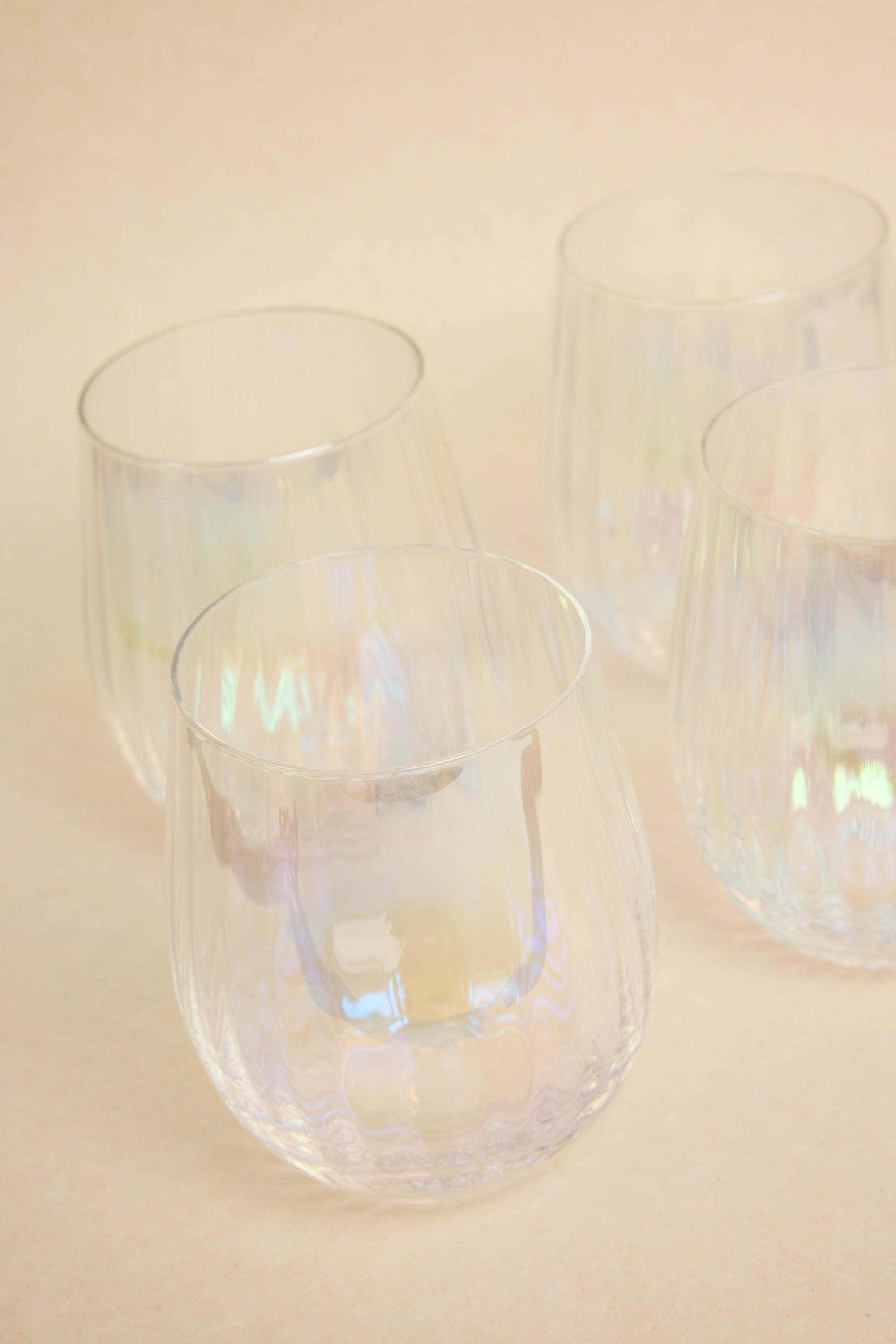 Iridescent Ripple Stemless Wine Glass Set - 16oz Elegant Drinking Glasses for Wine, Cocktails & Juice - Perfect for Parties, Weddings & Home Decor