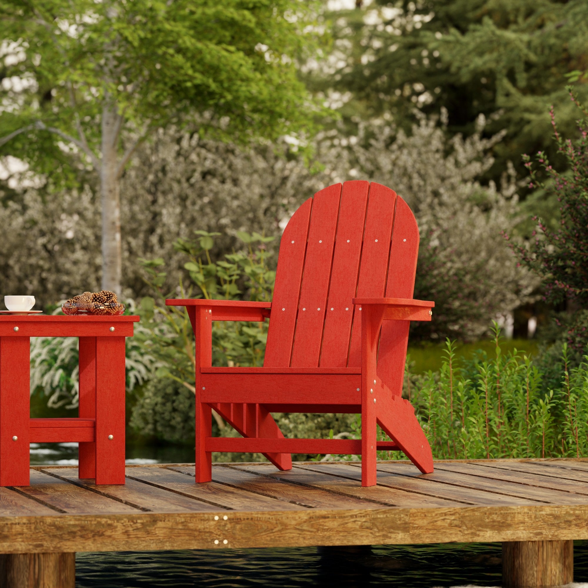 Freedom 3-Piece Traditional Adirondack Chair Set with Side Table - Outdoor Patio Furniture for Garden, Deck, Poolside & Backyard Relaxation