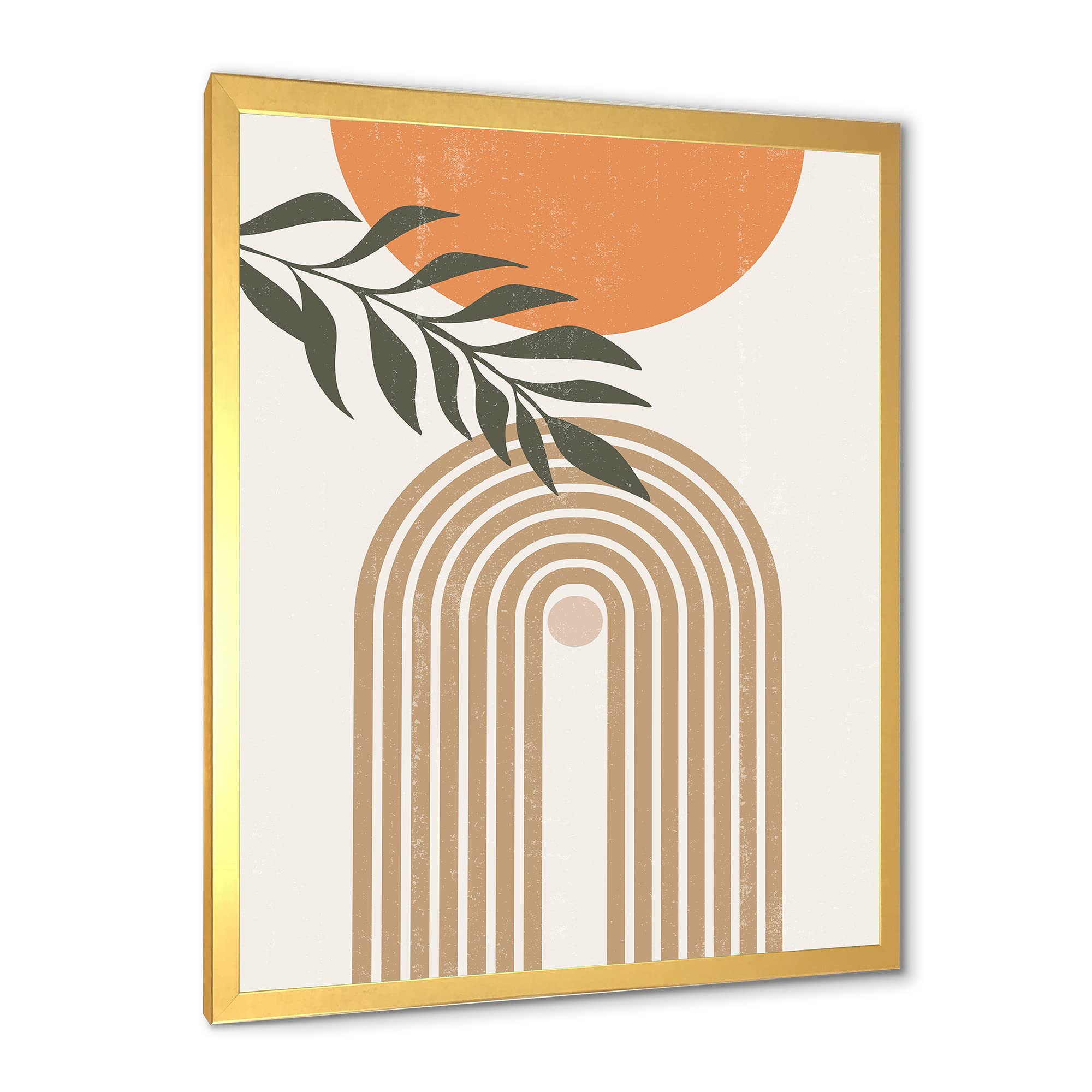 Abstract Sun Moon Leaves Modern Framed Wall Art - Contemporary Home Decor for Living Room, Bedroom & Office - Ready to Hang Canvas Painting