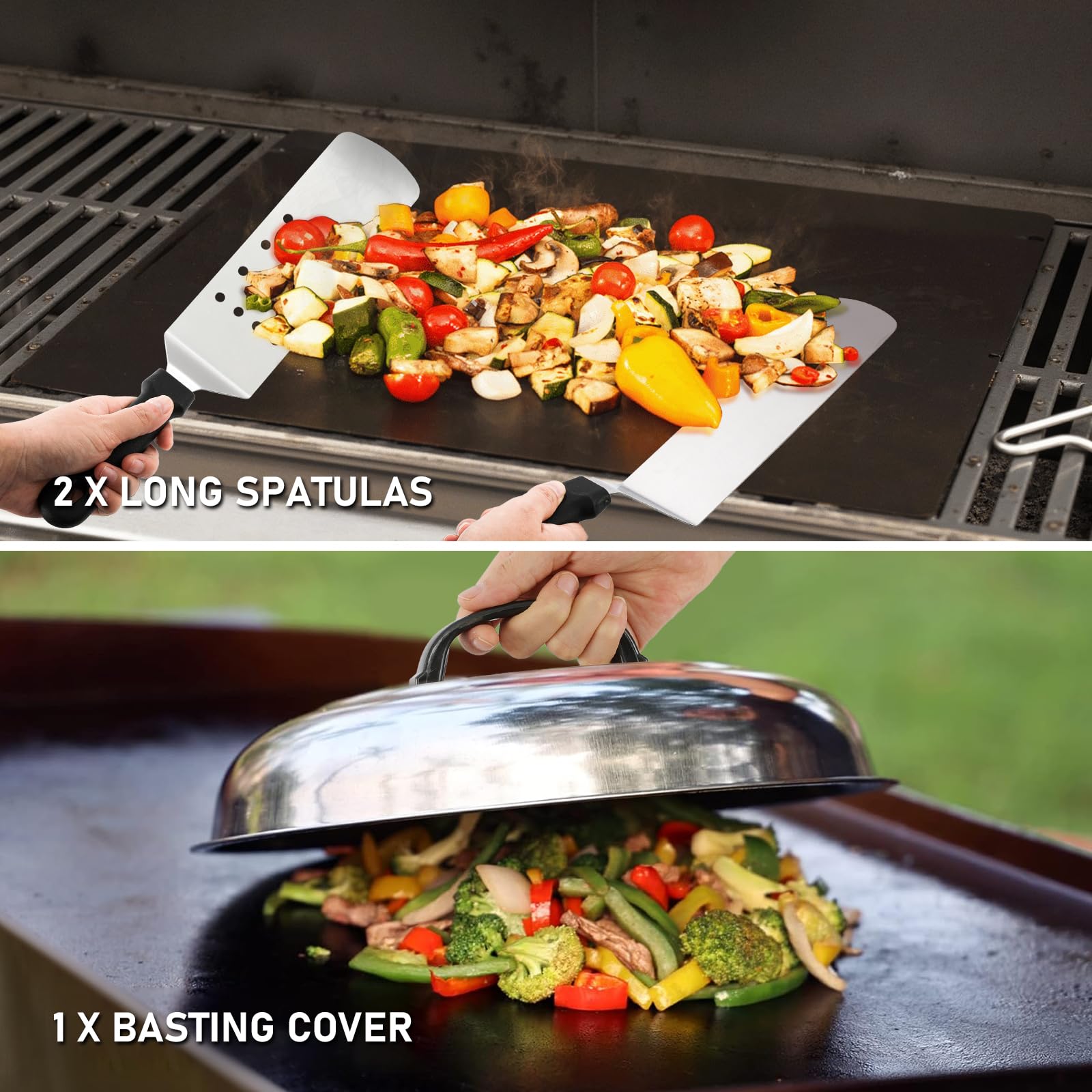 38-Piece Griddle Accessories Kit for Blackstone & Flat Top Grills - Smashed Burger Press, Silicone Grill Mat, Basting Cover & Spatula Set - Perfect for Outdoor Camping, Backyard BBQs & Tailgating Parties