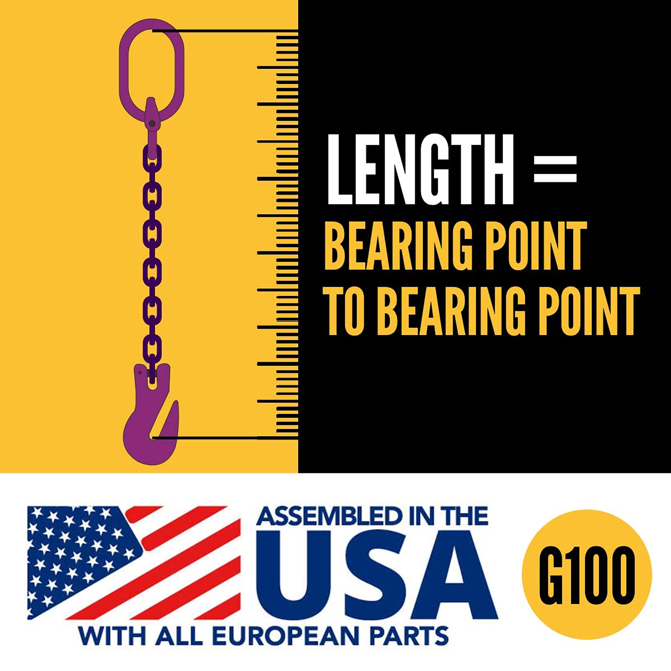 3/8 Inch x 10 Foot Adjustable Grade 100 Alloy Steel Chain Sling with Grab Hook - Heavy Duty Overhead Lifting Equipment for Cargo, Construction & Warehouse Use - US Cargo Control