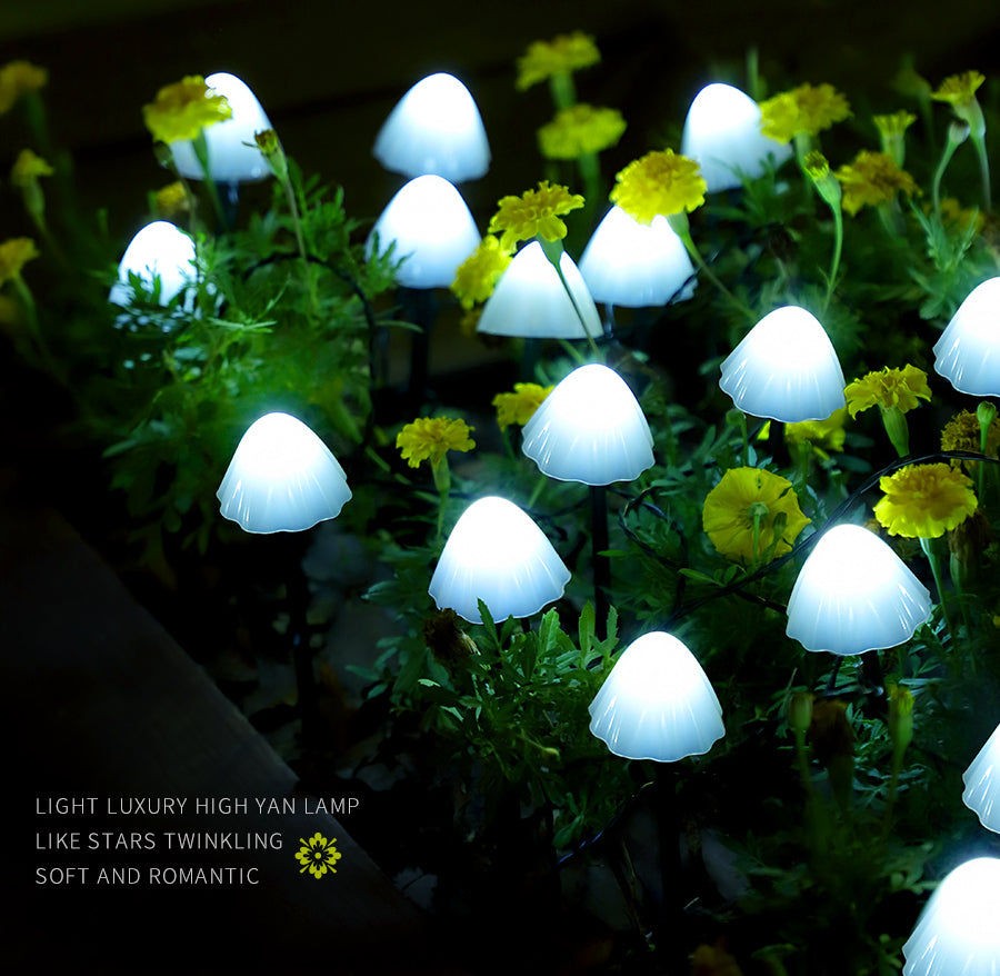 Solar Powered Mushroom String Lights - Outdoor Garden & Patio Decor for Parties, Weddings & Backyard Lighting