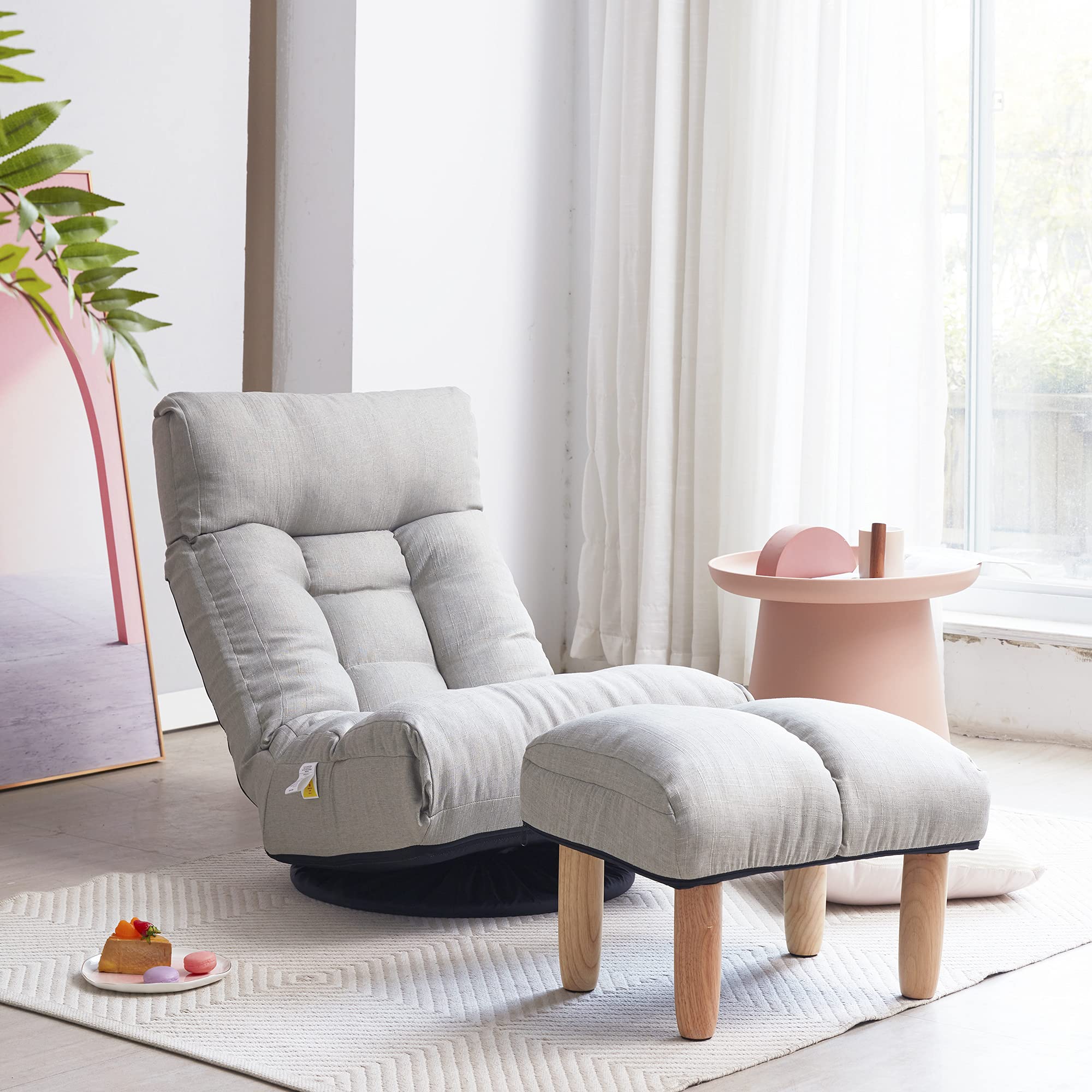 Single Sofa Recliner Chair - Adjustable Japanese Style Tatami Lounge Chair for Balcony, Living Room & Bedroom | Comfortable Lazy Sofa for Relaxation, Reading & Napping