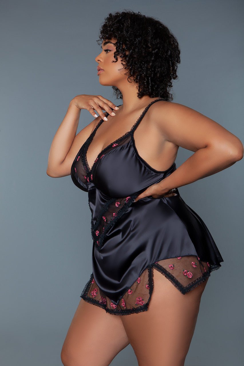 BeWicked Women's Sexy Lace Babydoll Nightie - Black Lingerie for Valentine's Day & Romantic Nights (Style 2246P) | Perfect for Bridal Shower, Honeymoon & Special Occasions