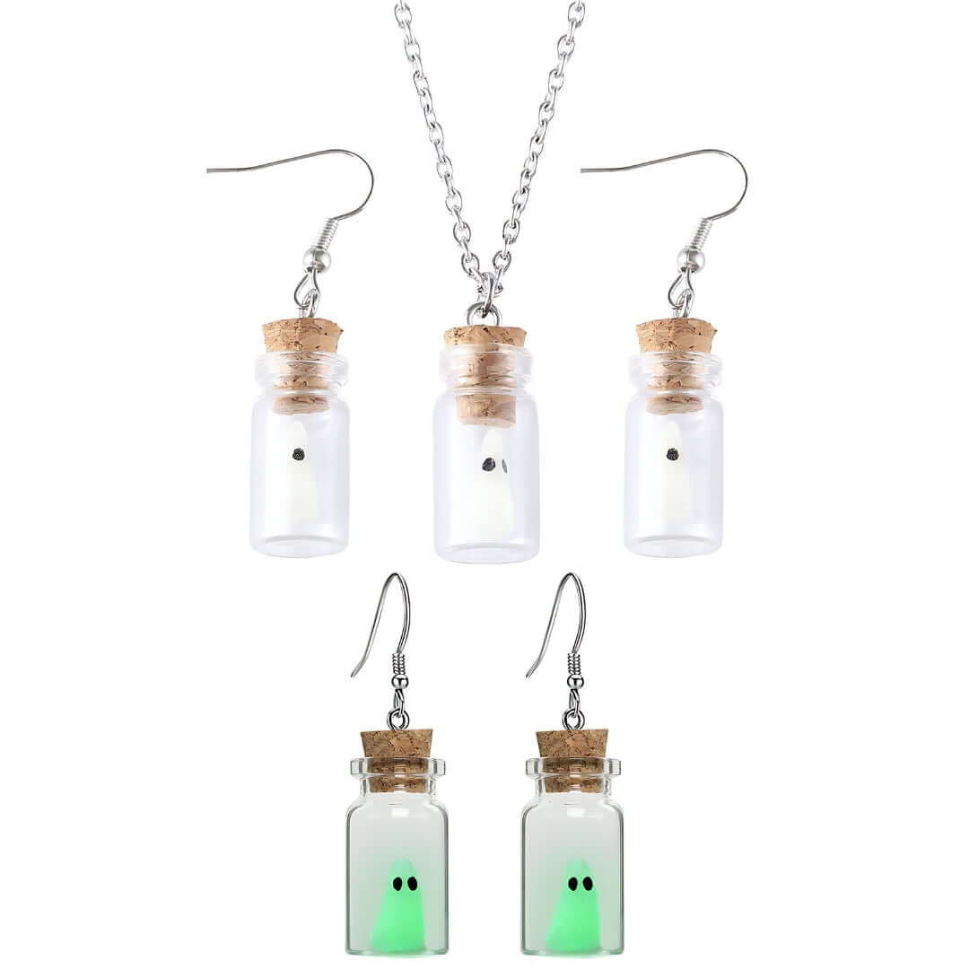 Adopt A Ghost Light Up Halloween Drop Earrings & Necklace Set | XC115 | Spooky Party Accessories for Women & Teens