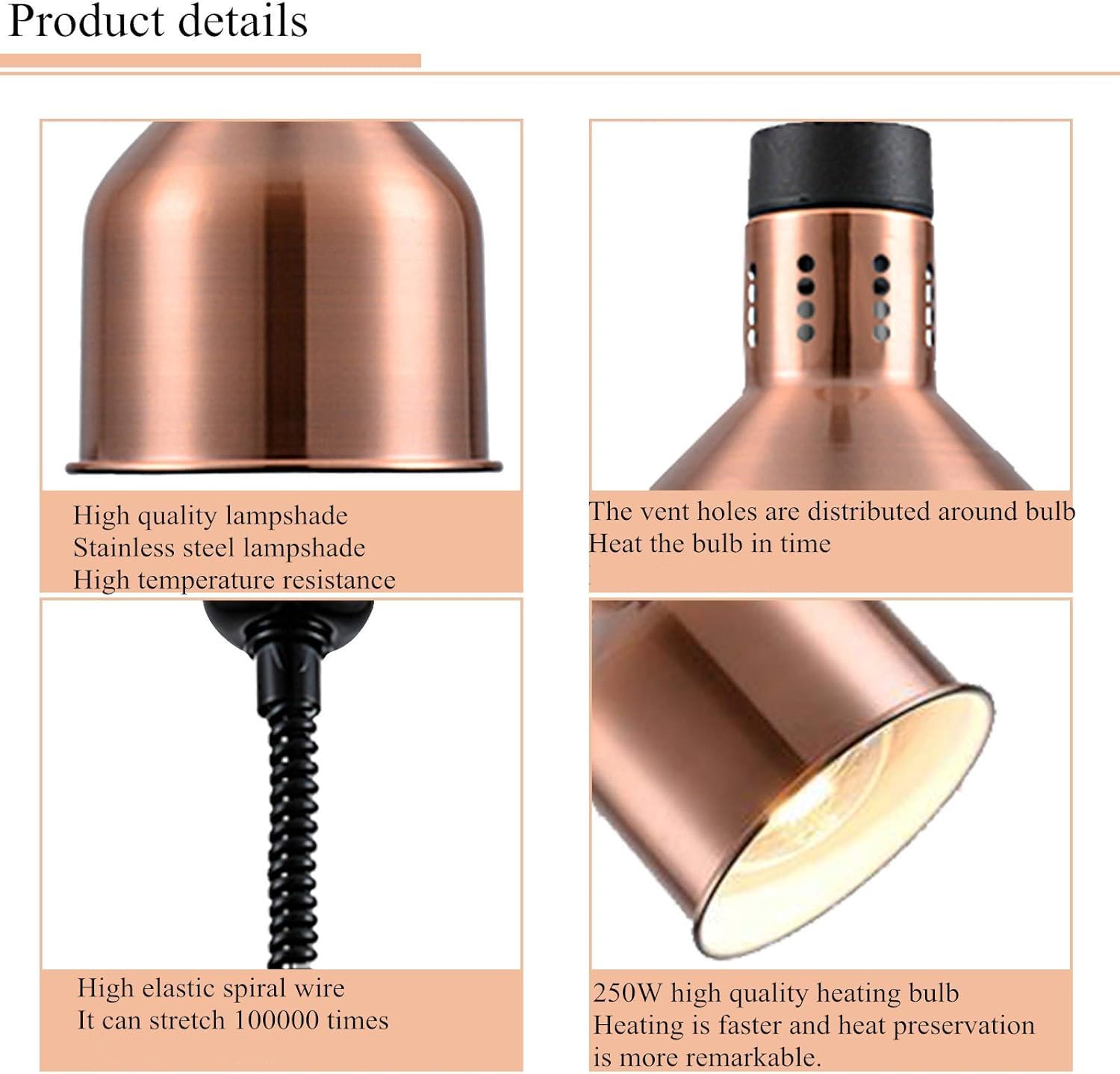 JIAWANSHUN 190mm Commercial Food Warmer Lamp with 250W Bulb - Retractable Heat Lamp for Restaurants, Catering & Home Use - 110V Food Warmer for Buffets, Bakeries & Food Service Stations