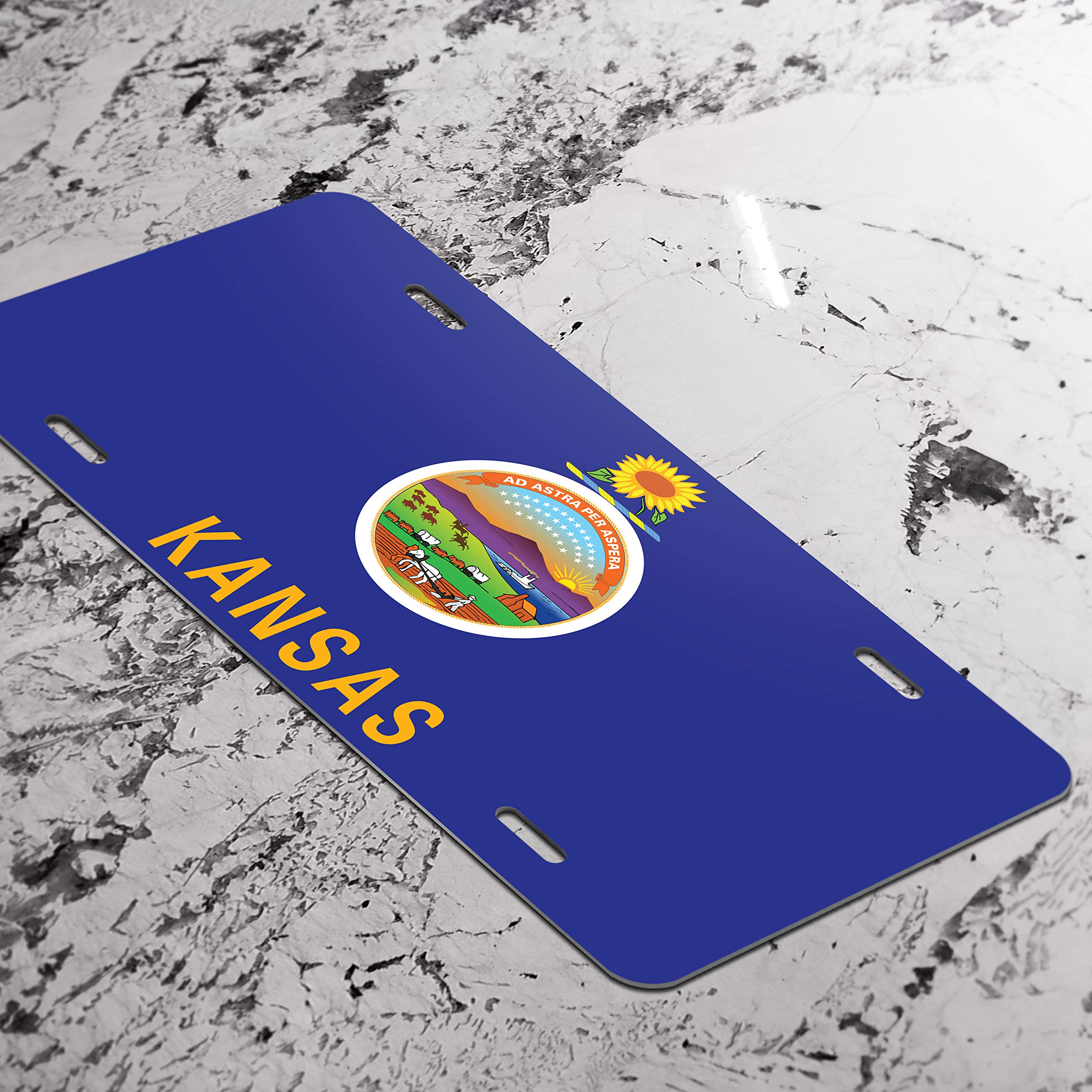 Custom Kansas State Flag UV Printed Vanity Front License Plate - Durable & Vibrant Colors for Cars, Trucks & Motorcycles - Perfect for Personalization & State Pride