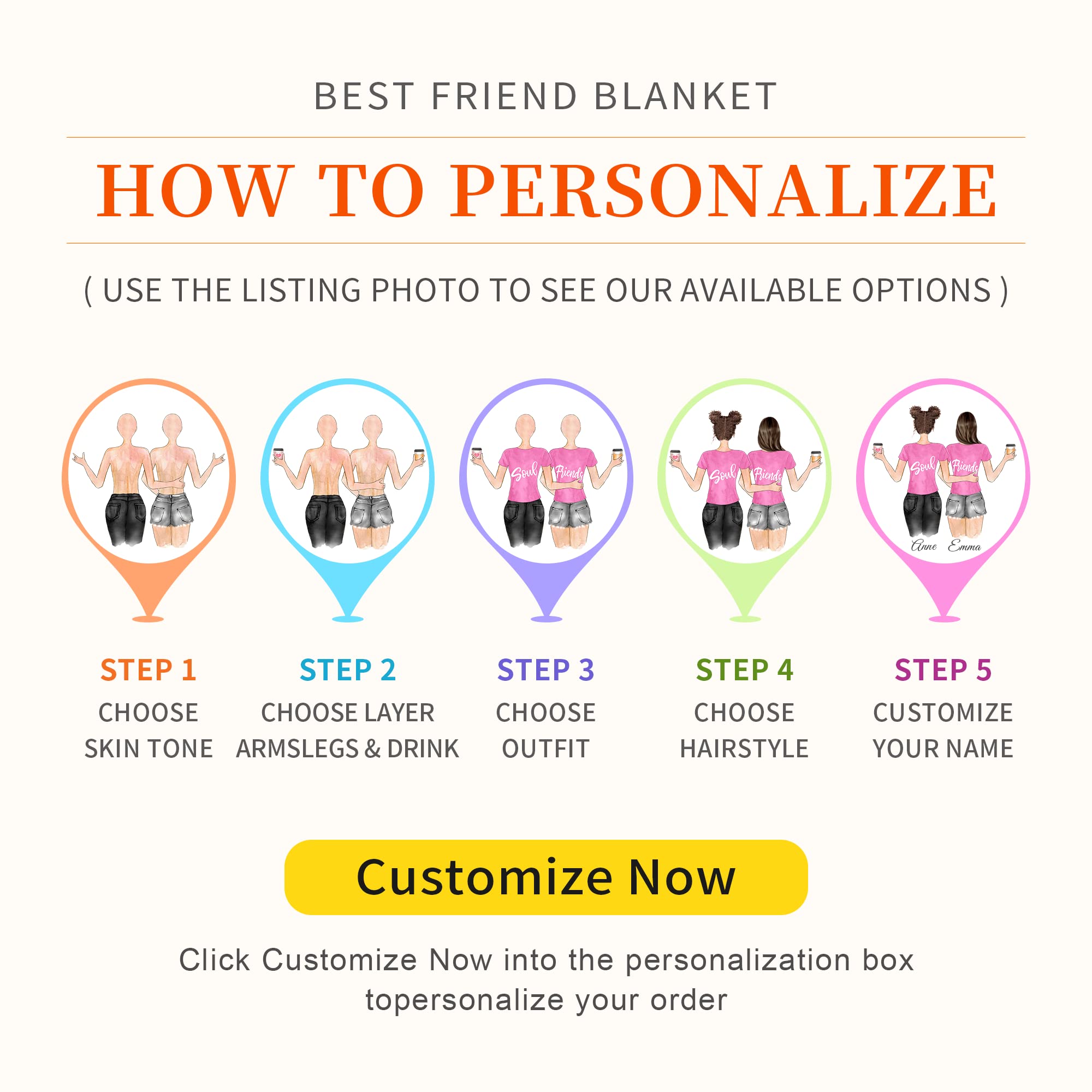 Custom Best Friend Blanket with Hairstyle & Name - Personalized Friendship Gifts for Women, BFF Birthday, Wedding, Anniversary, Soul Sister, Long Distance - Perfect for Cozy Nights & Heartwarming Moments