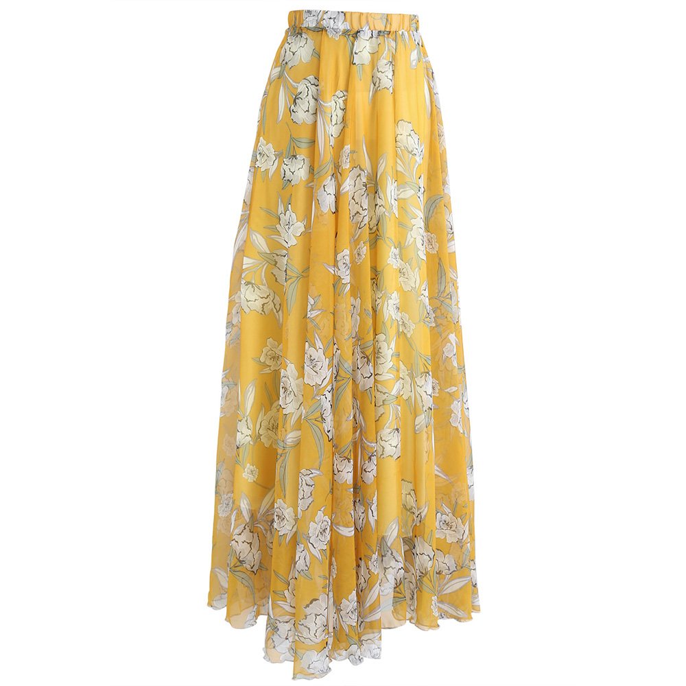CHICWISH Women's Floral Maxi Skirt - Watercolor Flower Print Chiffon Slip Dress for Summer Beach, Vacation & Boho Style Outfits