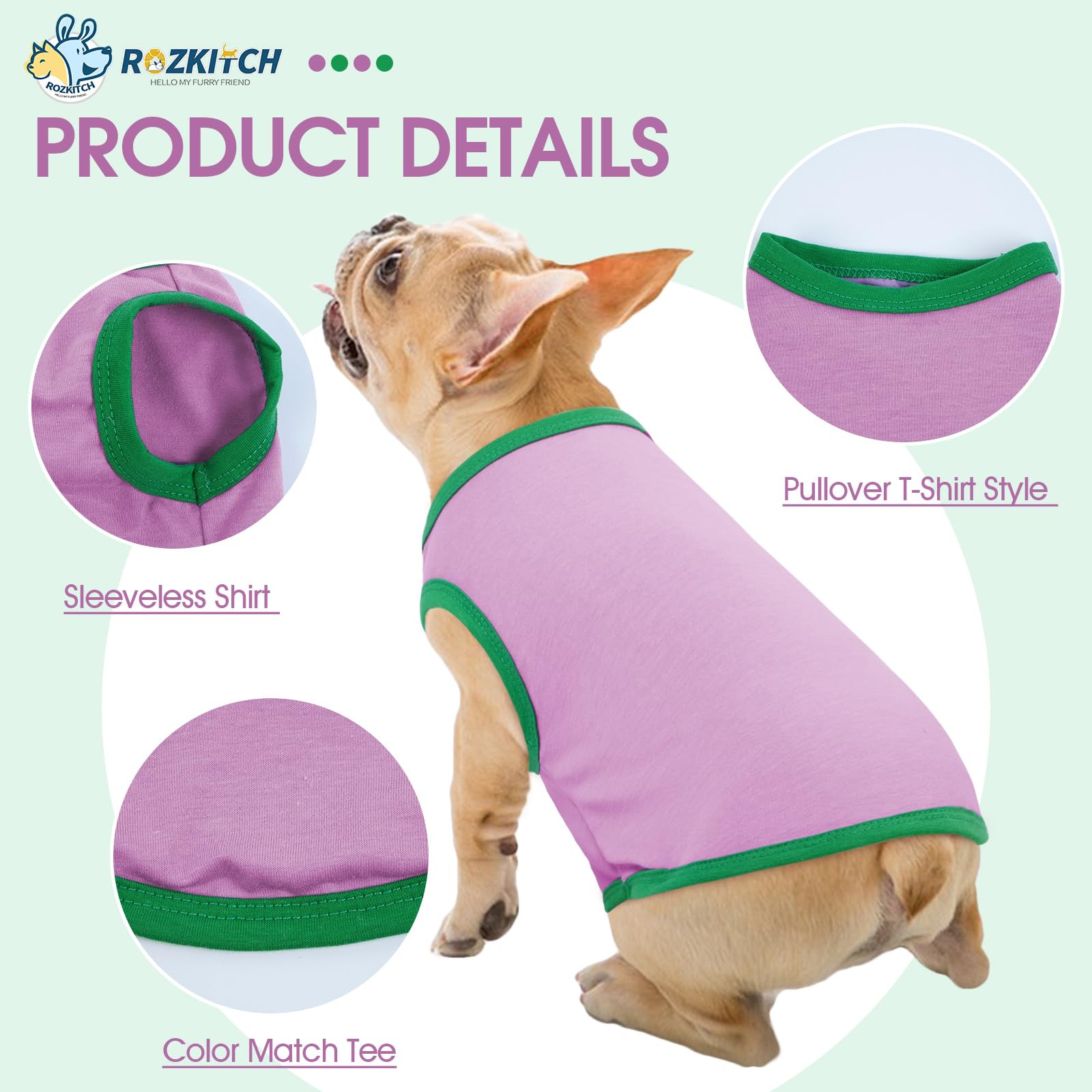 ROZKITCH 2 Pack Soft Cotton Dog T-Shirts - Breathable Sleeveless Tank Top Vest for Small Dogs & Puppies - Perfect for Summer Walks, Outdoor Adventures & Pet Fashion
