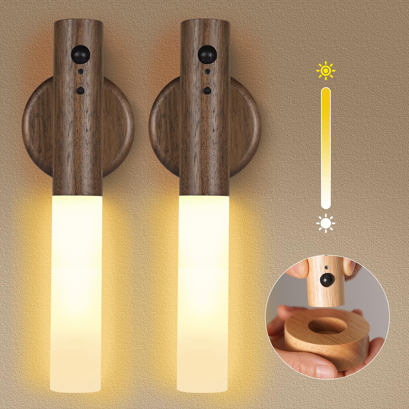 2 Pack Rechargeable Motion Sensor Night Lights for Kids Room - USB Wall Sconce with 3 Lighting Modes & Magnetic Mount, Perfect for Stairway, Hallway, Nursery and Bedroom Safety Lighting