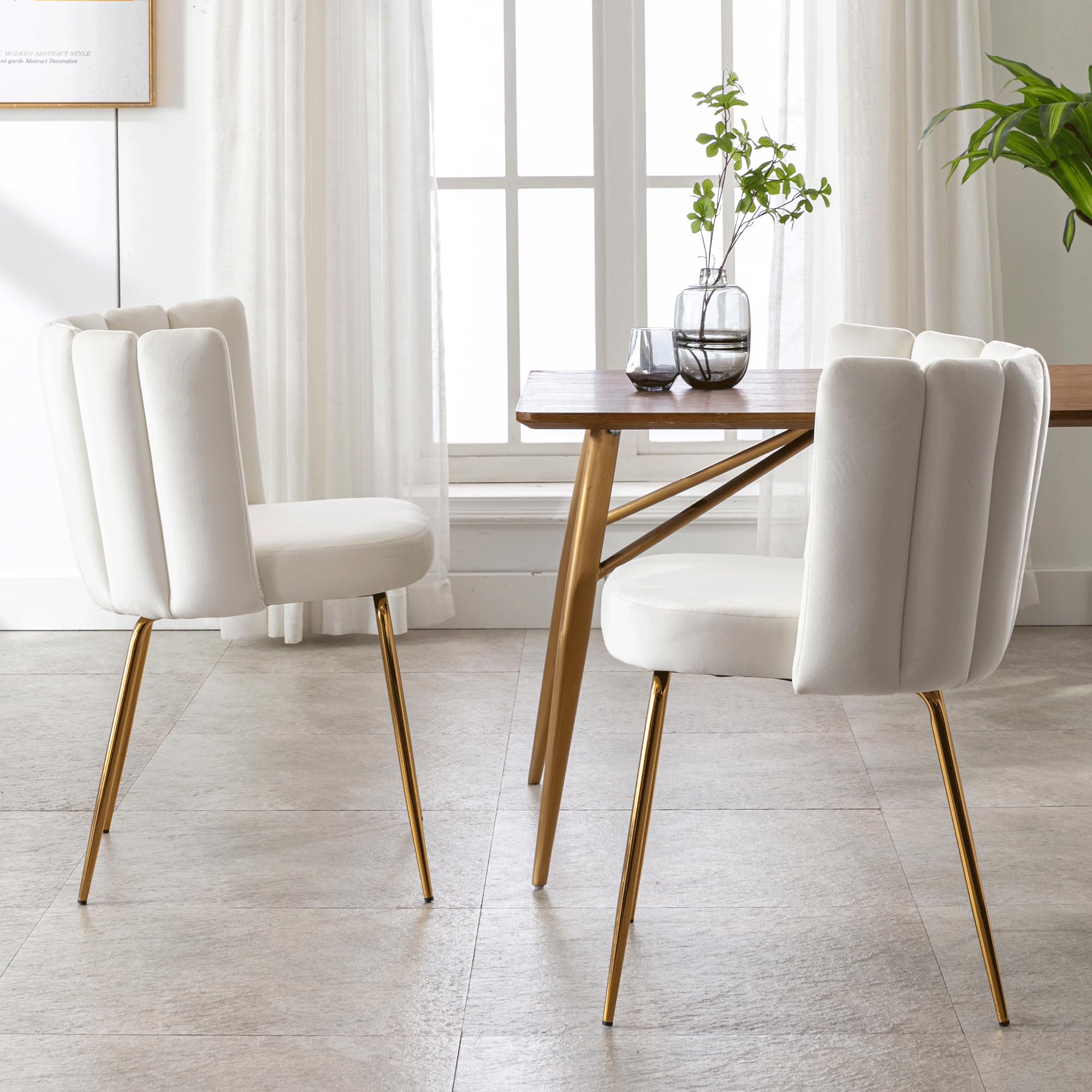 4 Modern Velvet Accent Dining Chairs Set - Upholstered Kitchen & Dining Room Side Chairs with Gold Metal Legs for Home, Living Room, Bedroom & Restaurant | Cream Velvet Seating for Elegant Dining & Lounge Areas