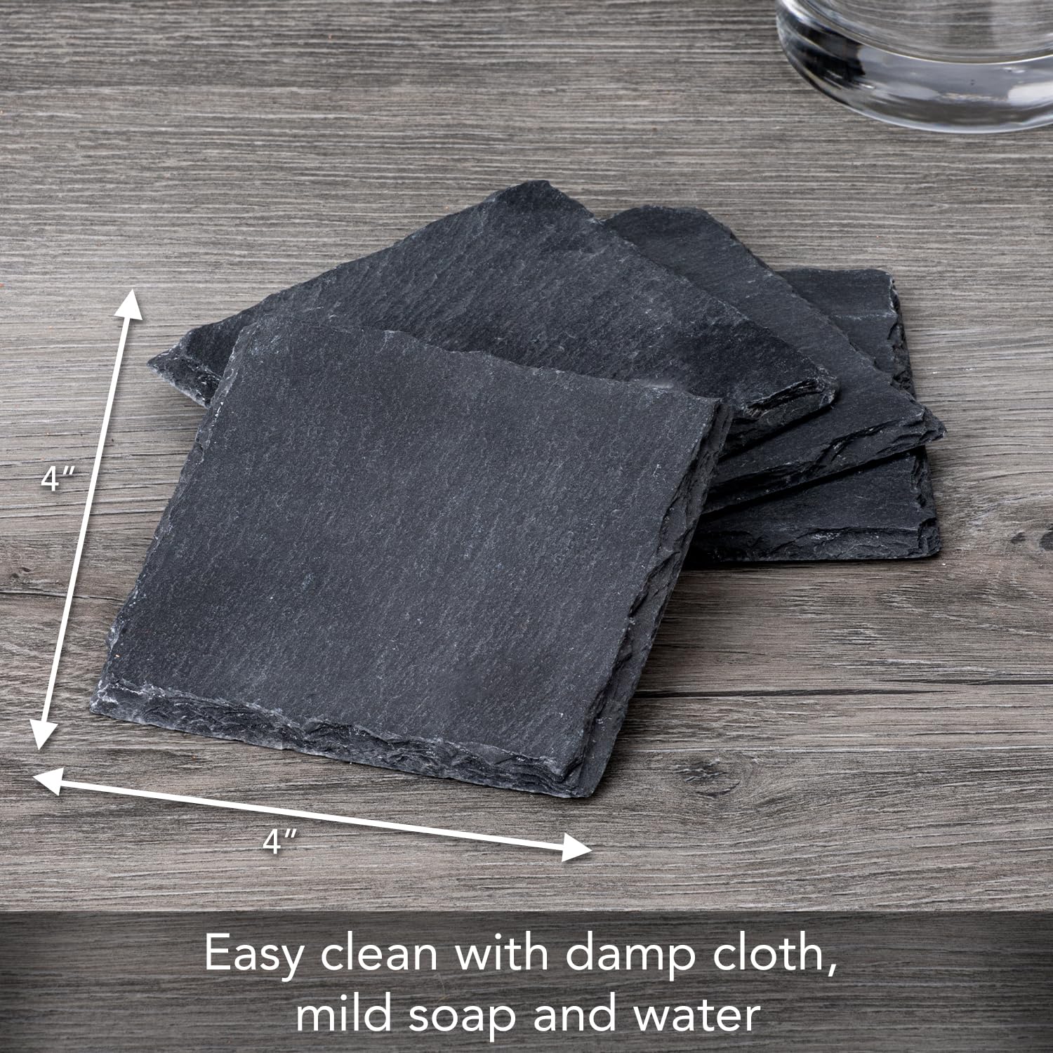 Thirstystone 4 Pack Natural Gray Slate Coasters with Cork Backing - Elegant Stone Drink Coasters, Heat Resistant & Easy to Clean - Perfect for Coffee Tables, Bars, and Home Decor