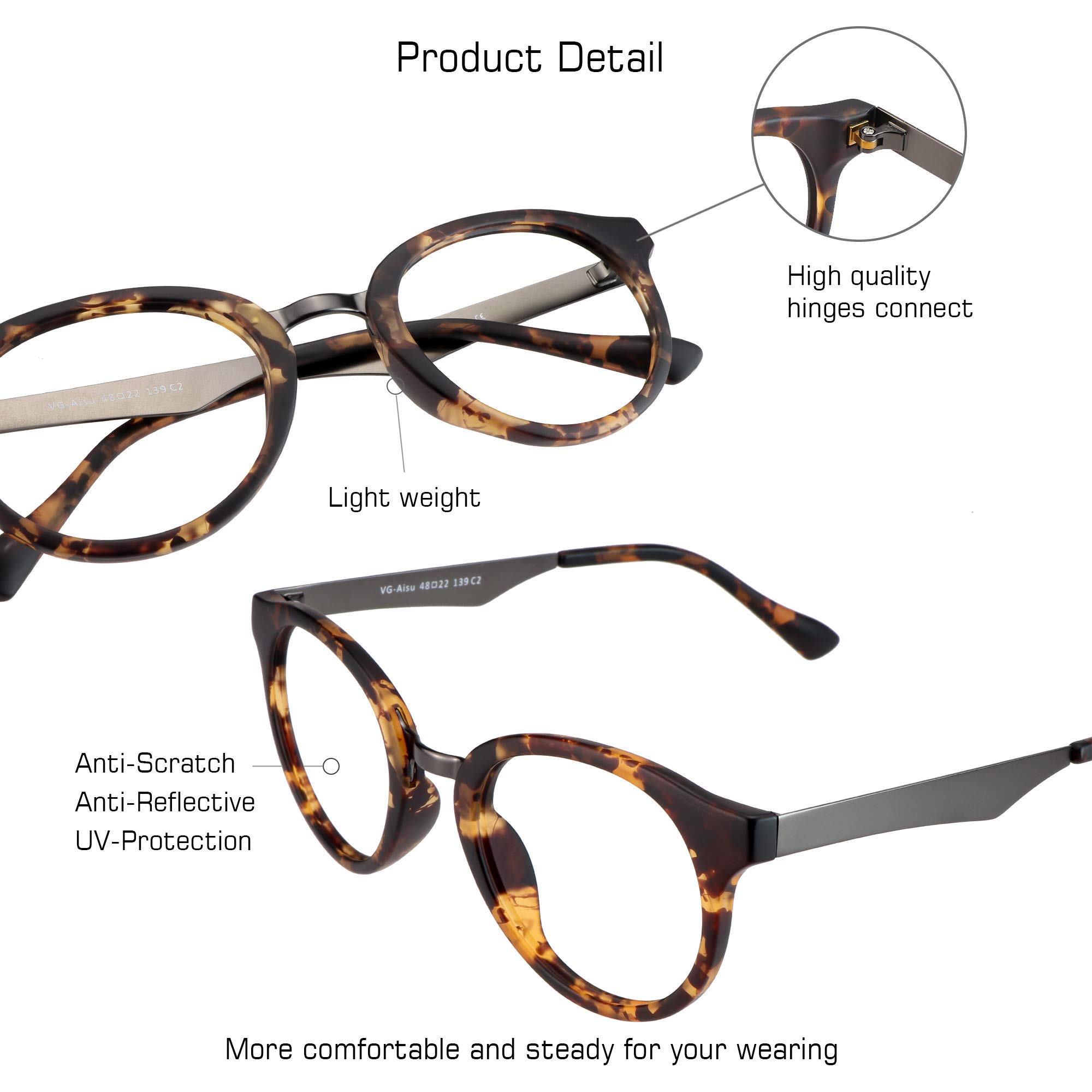 VisionGlobal Blue Light Blocking Glasses for Women & Men - Anti Eye Strain Computer Reading Glasses with Oval Tortoise Frame (1.00 Magnification) - Perfect for Office Work, Gaming & Screen Time