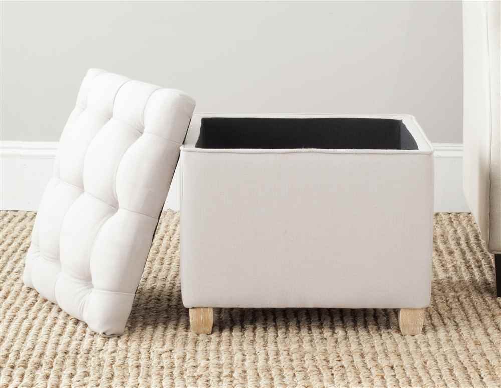 Safavieh Mercer Collection Joanie Storage Ottoman in Taupe - Versatile Footrest, Extra Seating & Stylish Home Decor for Living Room, Bedroom or Office
