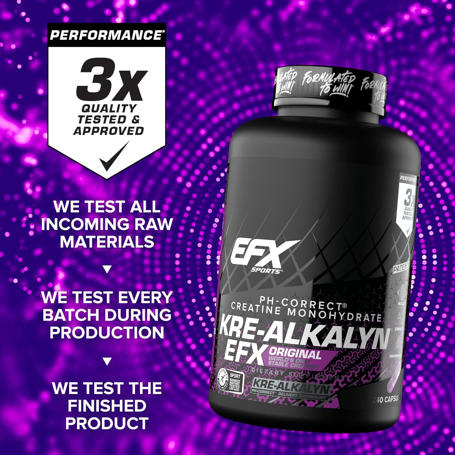 EFX Sports Kre Alkalyn 240 Capsules - Premium Creatine Supplement for Muscle Growth & Strength | Ideal for Athletes, Bodybuilders & Fitness Enthusiasts