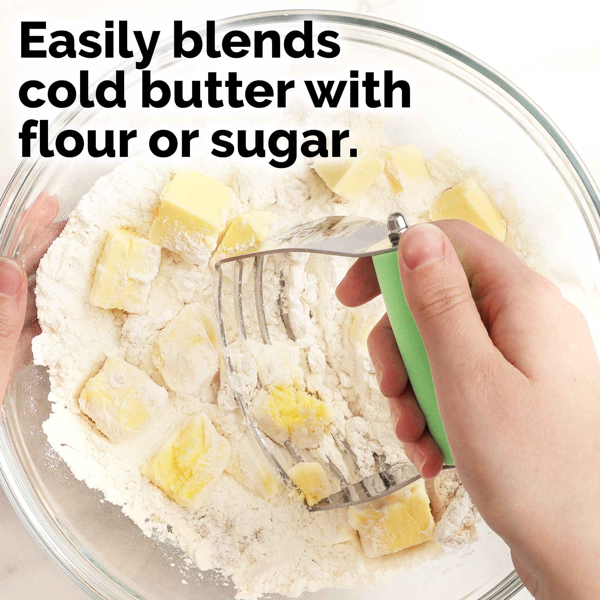 Premium Stainless Steel Dough Blender & Pastry Cutter - Heavy Duty Baking Tool with Sharp Blades for Pie Crusts, Cookies & Biscuits | Ideal for Home Bakers & Professional Kitchens | by Zulay Kitchen in Light Green