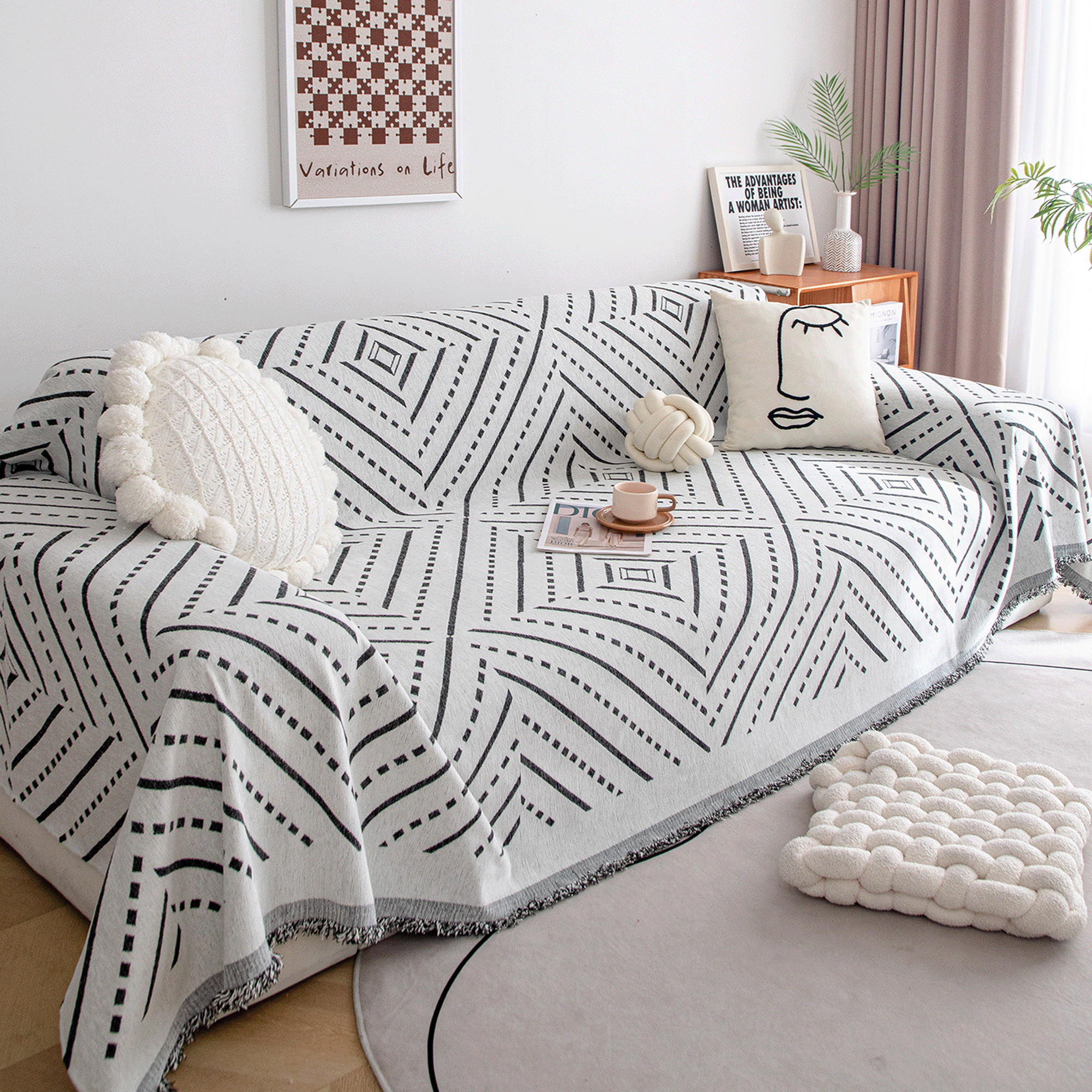 Premium Diamond Pattern Sofa Cover - Soft, Stretchable & Washable - Perfect for Living Room, Bedroom & Home Decor (3-Seater, Beige)