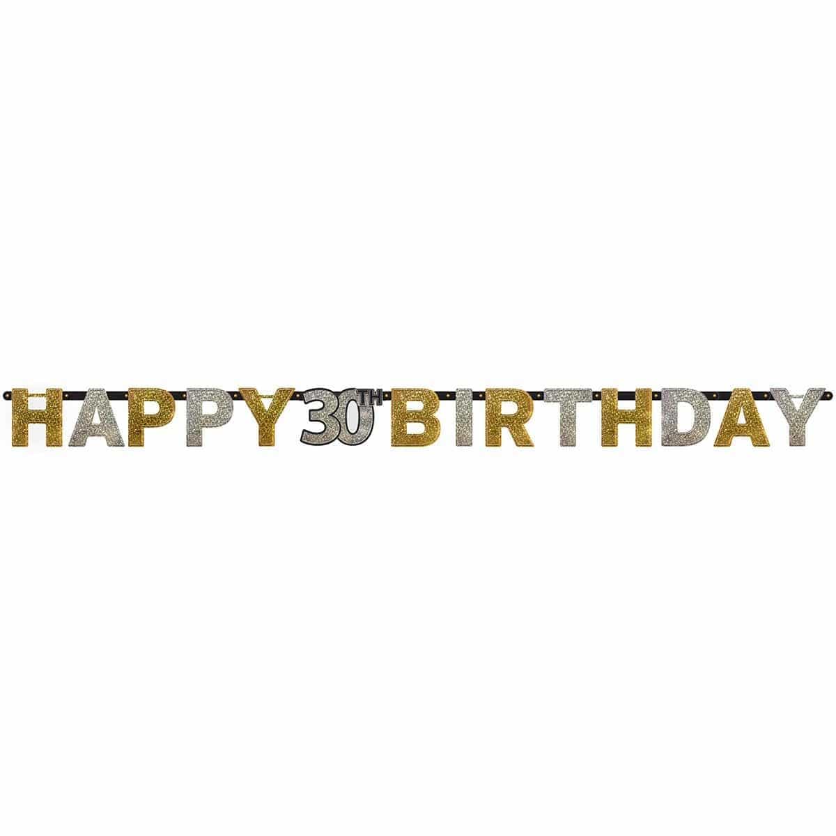 30th Birthday Sparkling Celeb Letter Banner - 7ft Gold Foil Party Decor for Anniversary, Wedding, Graduation & Special Events