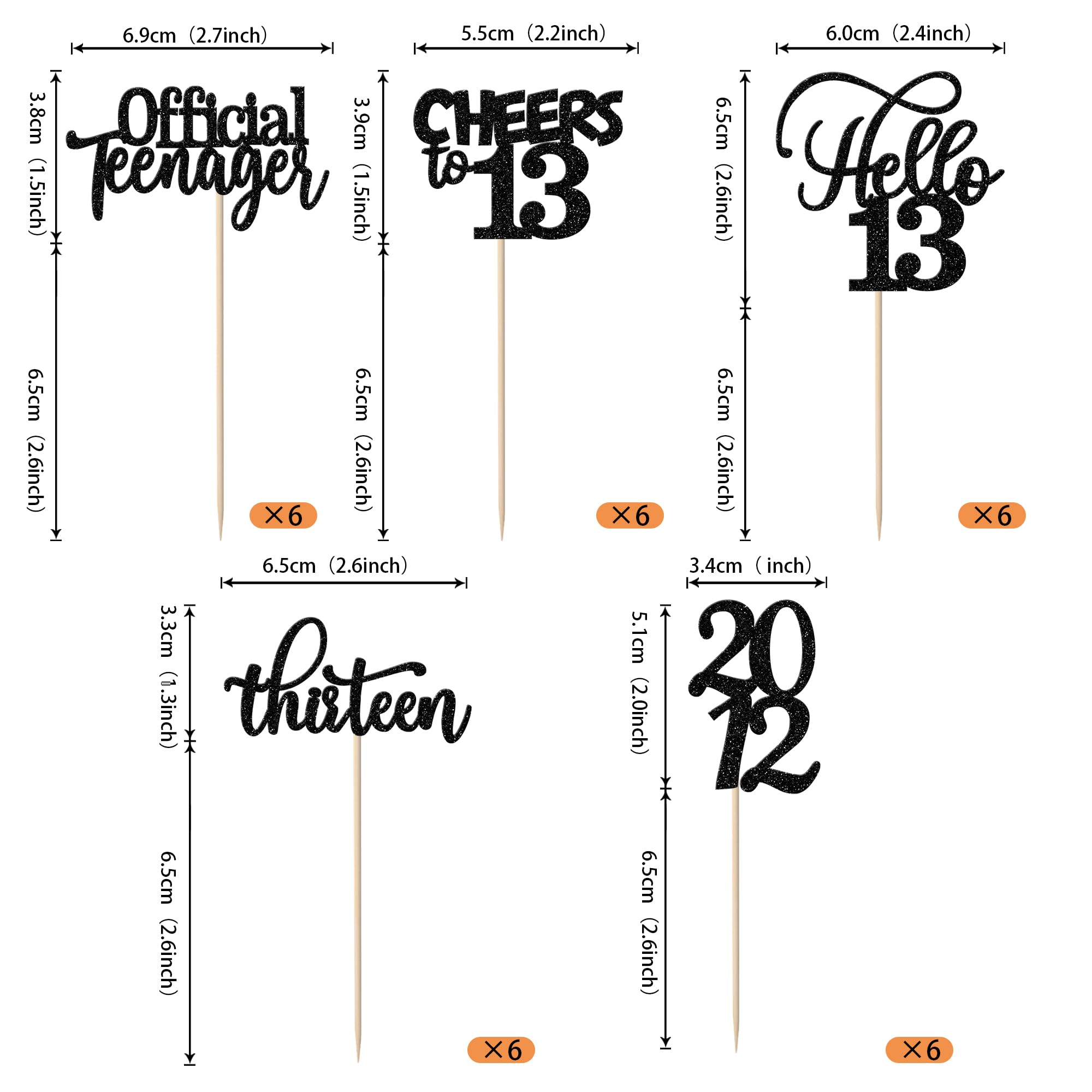 Rsstarxi 30 Pack 13th Birthday Cupcake Toppers - Thirteen Since 2012 Hello 13 Cupcake Picks for Teenagers - Cheers to 13 Years Old Cake Decorations - 13th Birthday Party Supplies (Black) - Perfect for Birthday Celebrations, Anniversaries & Teen Parties