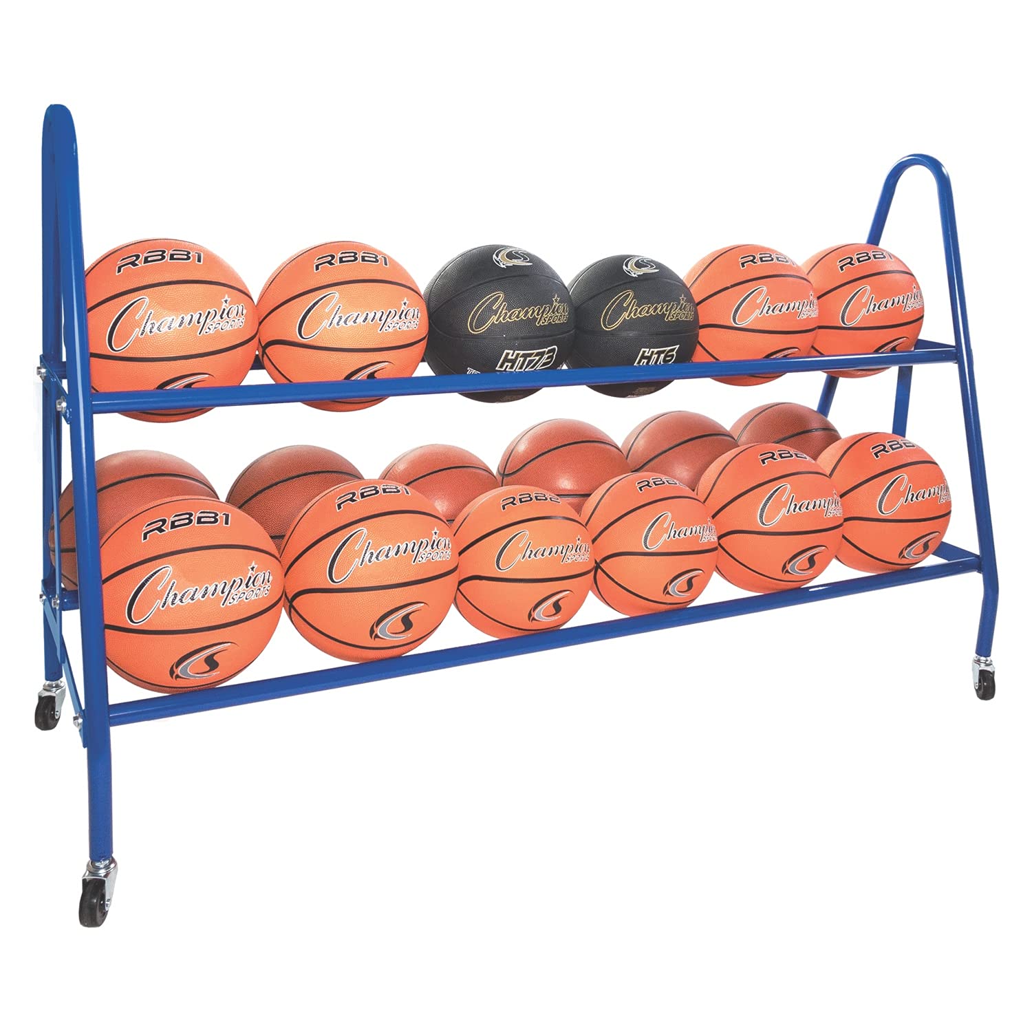 Champion Sports Steel Frame Rolling Basketball Storage Cart - Durable & Portable Sports Equipment Organizer for Gym, Home, or School Use