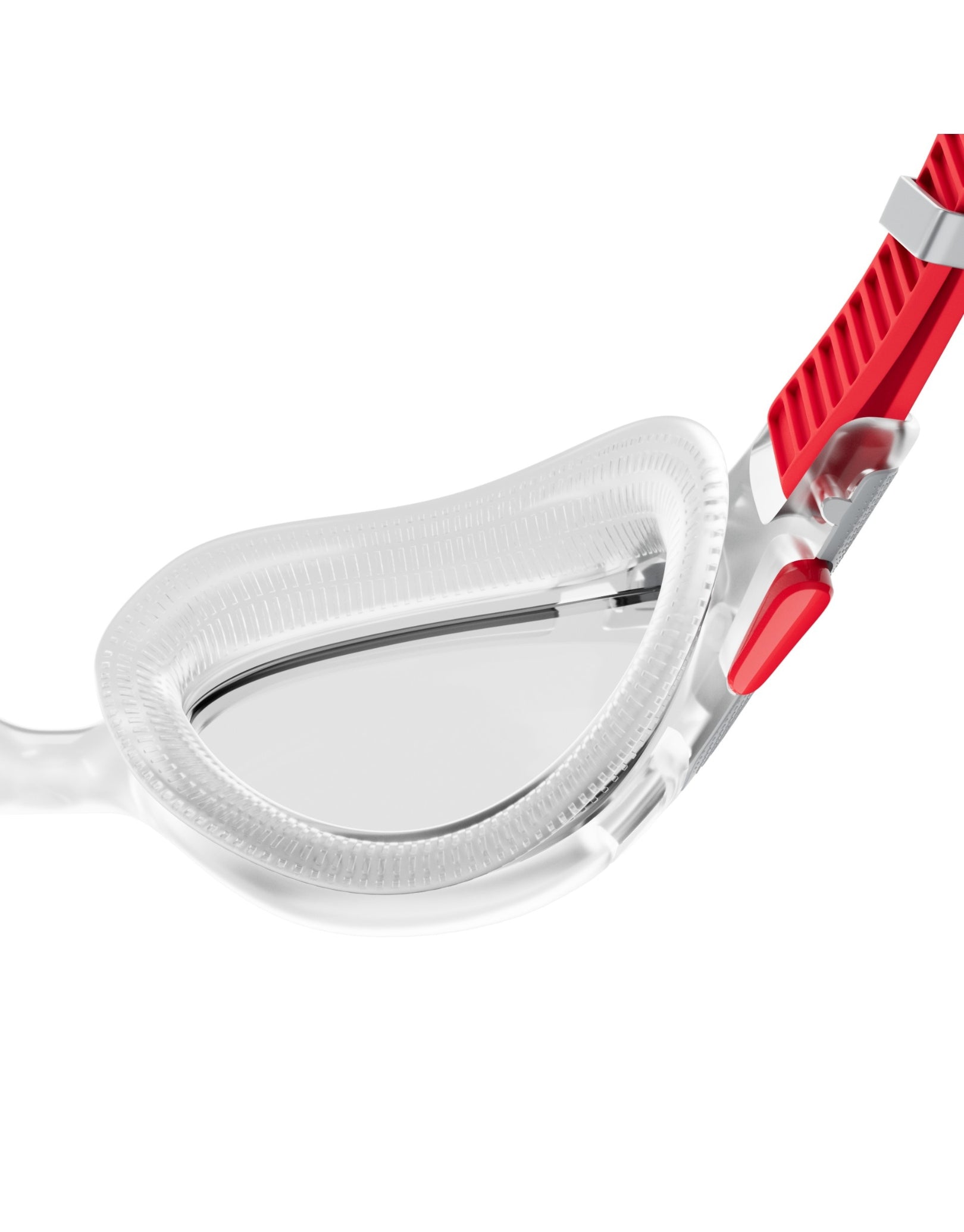 Biofuse 2.0 Swim Goggles - Anti-Fog, UV Protection, Clear Lens with Red Frame for Competitive Swimming & Training