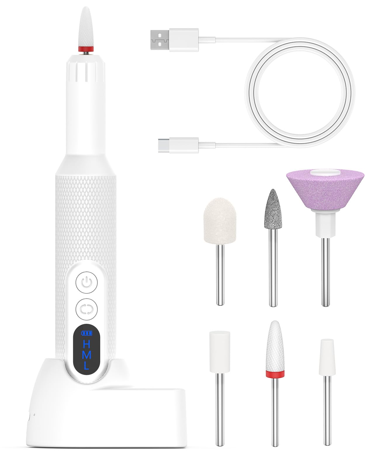 USB Electric Nail Drill Kit - Portable Manicure Pedicure Tool for Acrylic Nails (White) | Salon & Home Use