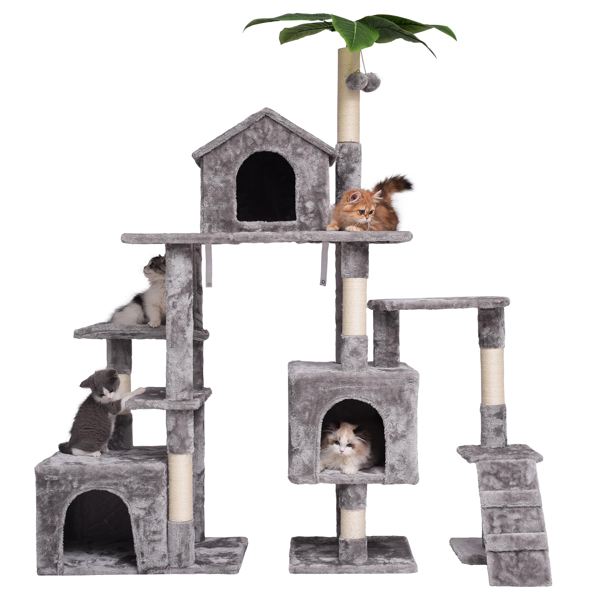 Premium Multi-Level Cat Tree with Scratching Posts & Plush Perches - Cat Activity Center Tower with Condo, Basket & Hammock - Durable Gray Cat Furniture for Kittens & Adult Cats - Perfect for Play, Rest & Climbing in Home or Office