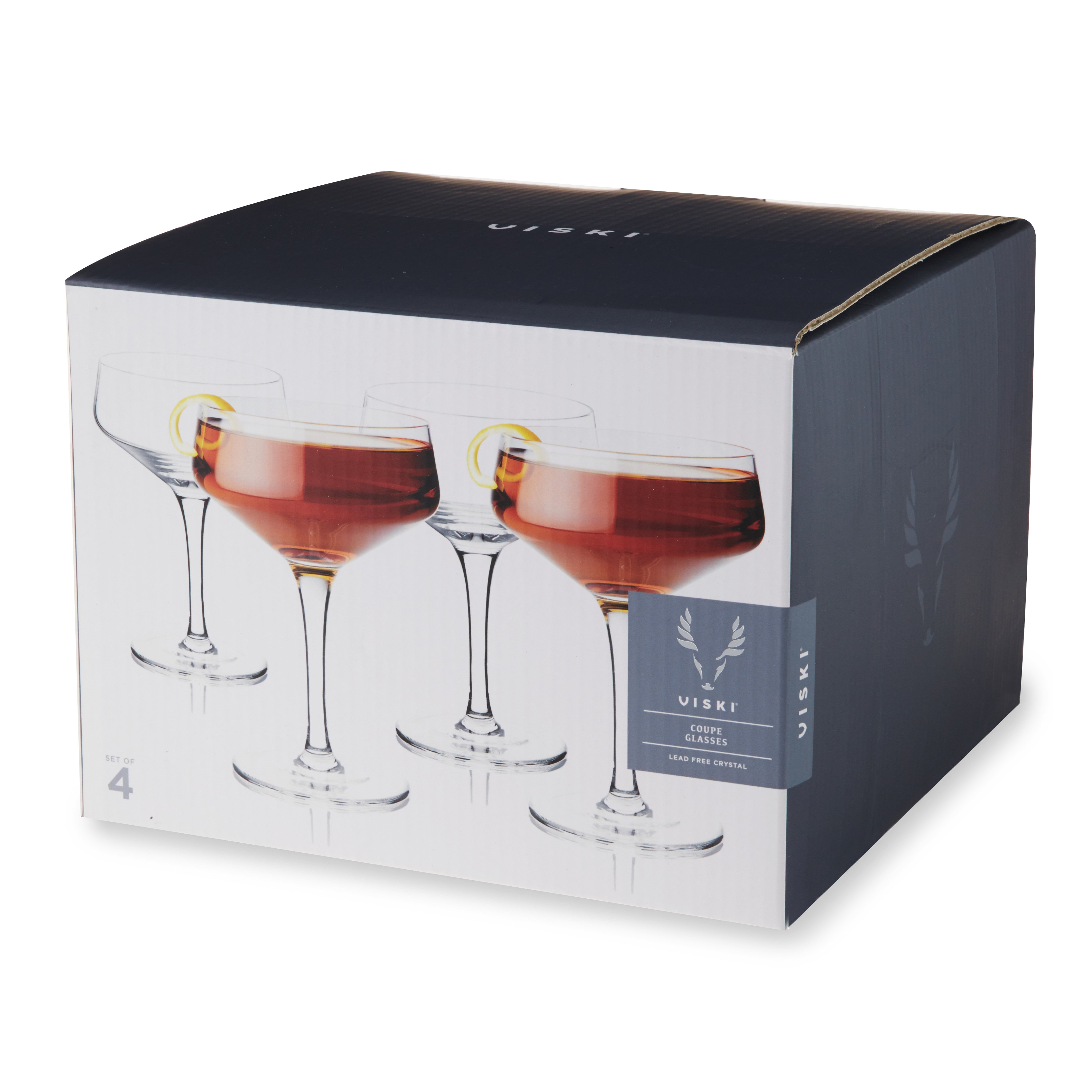 Raye Angled Crystal Coupe Glasses Set of 4 - Elegant Champagne Flutes for Weddings, Parties & Special Occasions