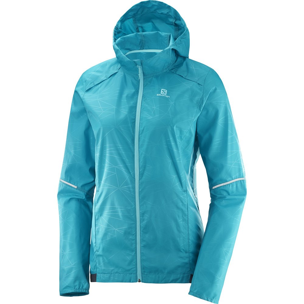 Salomon Women's Agile Wind Print Hoodie - Lightweight Water-Resistant Running Jacket for Outdoor Hiking & Trail Running