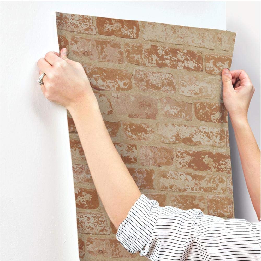 RoomMates York Wallcoverings Removable Peel & Stick Wallpaper - Stuccoed Brick Design in Rust Red, Barn Red, Ivory, Beige & Wine Red | Easy DIY Home Decor for Bedroom, Living Room & Office Walls