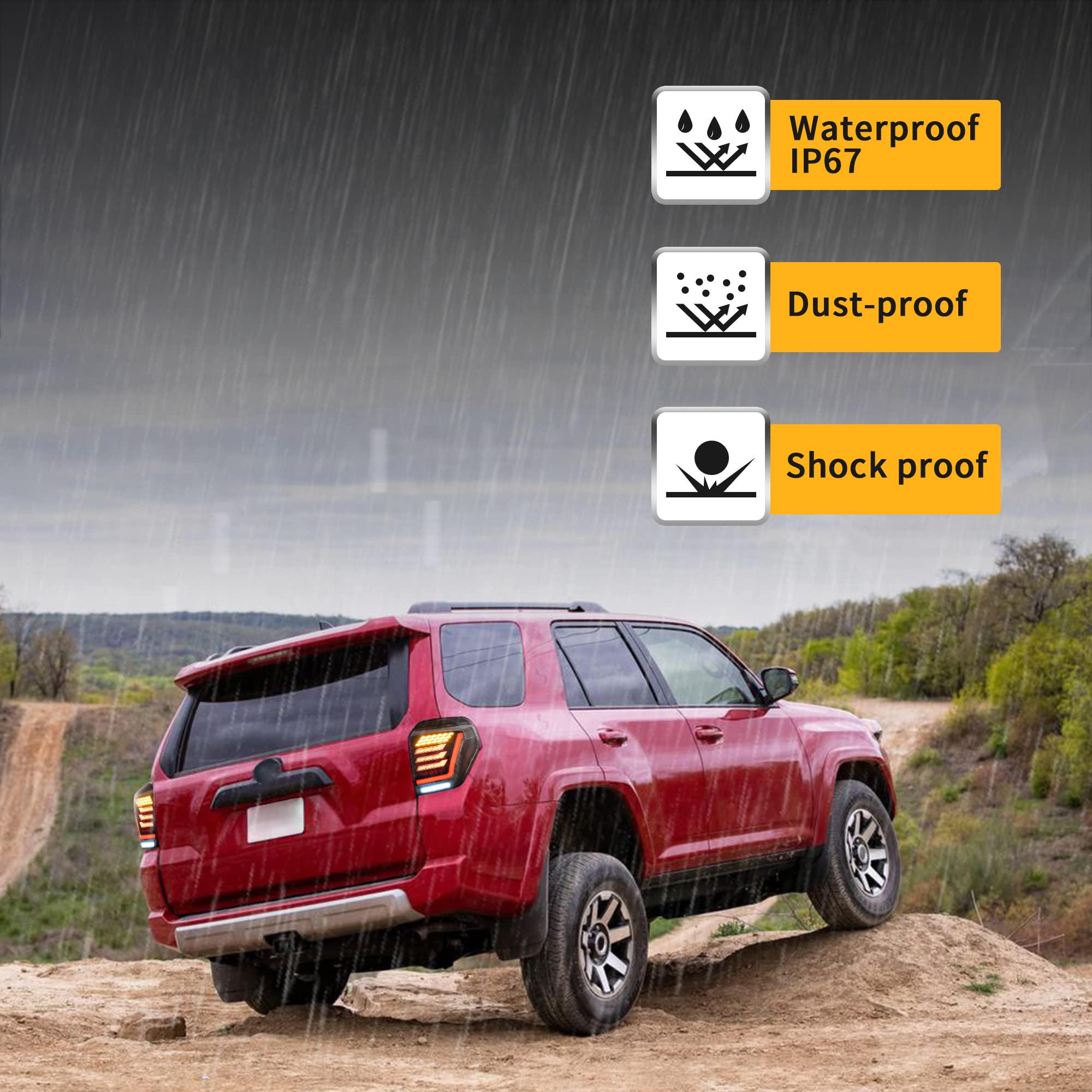 VLAND LED Tail Lights for Toyota 4Runner 2014-2021 - Dynamic Animation Running Lights with Clear Lens - Left & Right Pair - Upgrade Your 4Runner's Rear Lighting for Night Driving & Enhanced Style