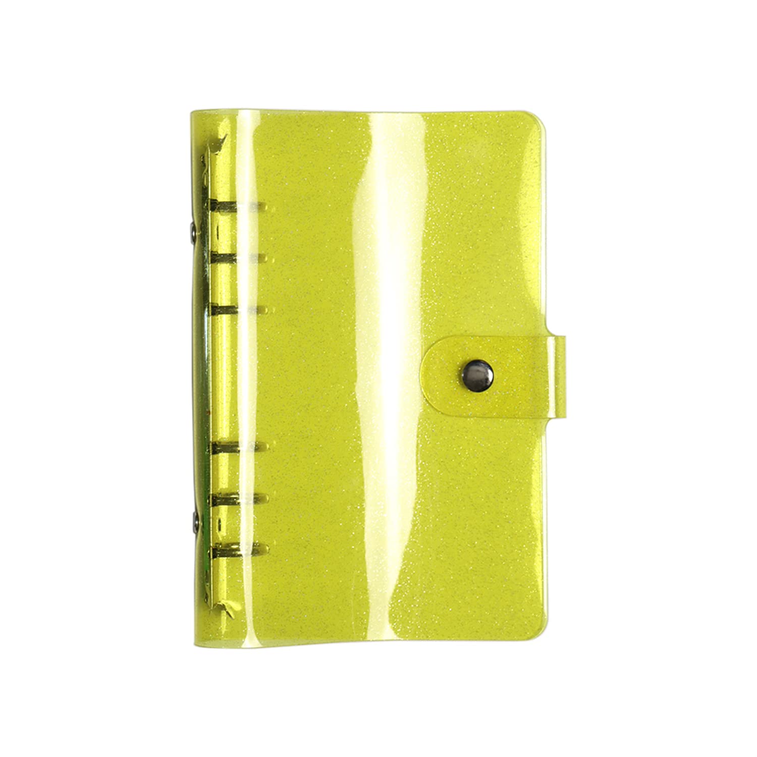 **A6 Yellow Glitter PVC Binder Cover – 20mm 6-Ring Round Ring Binder with Snap Button Closure – Shiny Dots Decor for Loose Leaf, Journals, Albums & DIY Projects (130x195mm) – Perfect for School, Office & Scrapbooking**