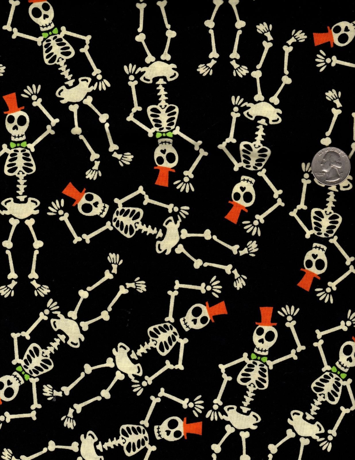1/2 Yard Halloween Fabric - Orange Top Hat Skeletons on Black Cotton Material for Quilting, Sewing, DIY Crafts, Throw Pillows & Home Decor | Perfect for Halloween Costumes, Party Decorations & Seasonal Projects | 44