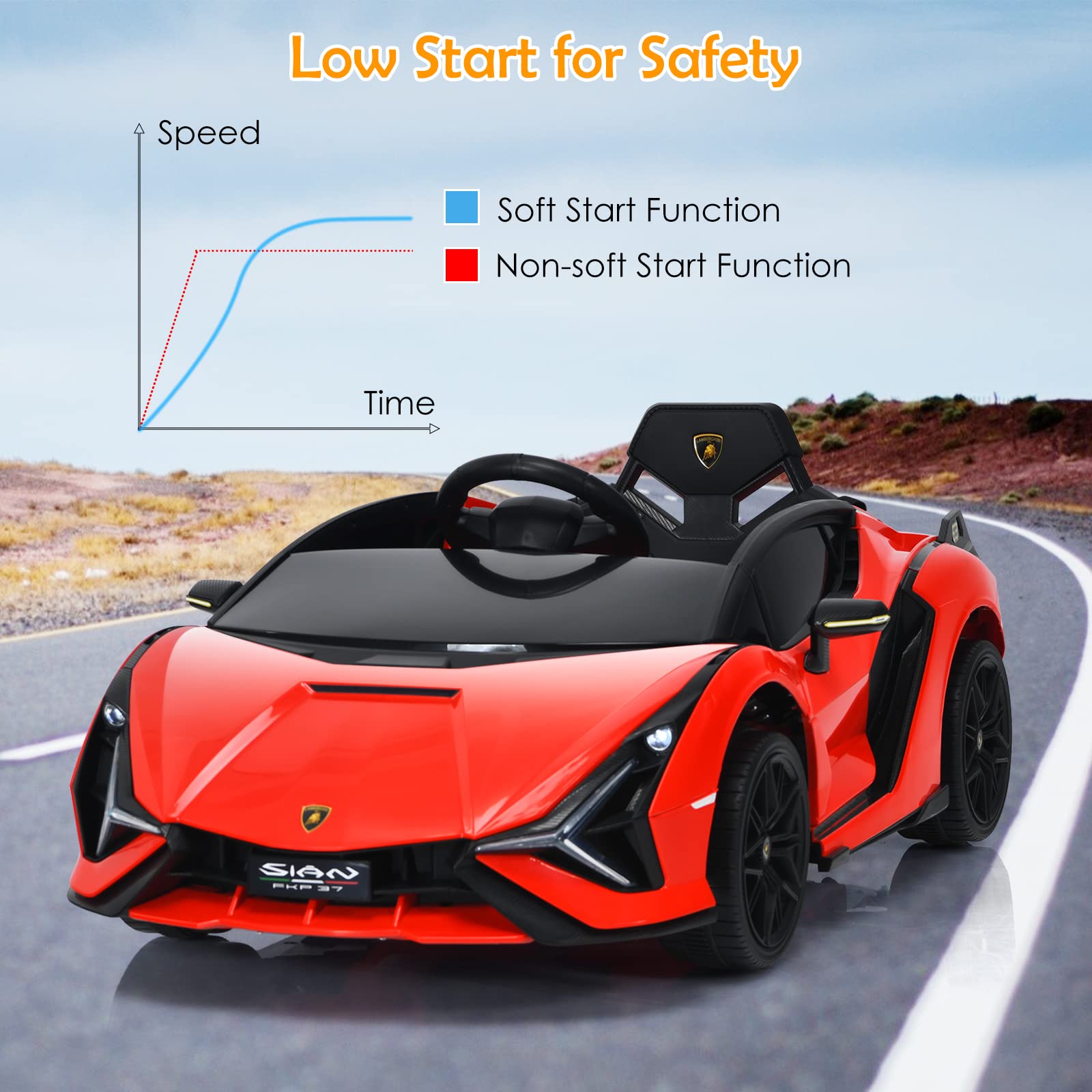 OLAKIDS Licensed Lamborghini SIAN 12V Electric Ride On Car for Kids - Remote Control, Battery Powered Toy with Music, Horn, 2 Speeds, Suspension & LED Lights - Perfect Birthday Gift for Toddlers (Red) | Indoor & Outdoor Play, Backyard Fun, Preschool Learning Toy