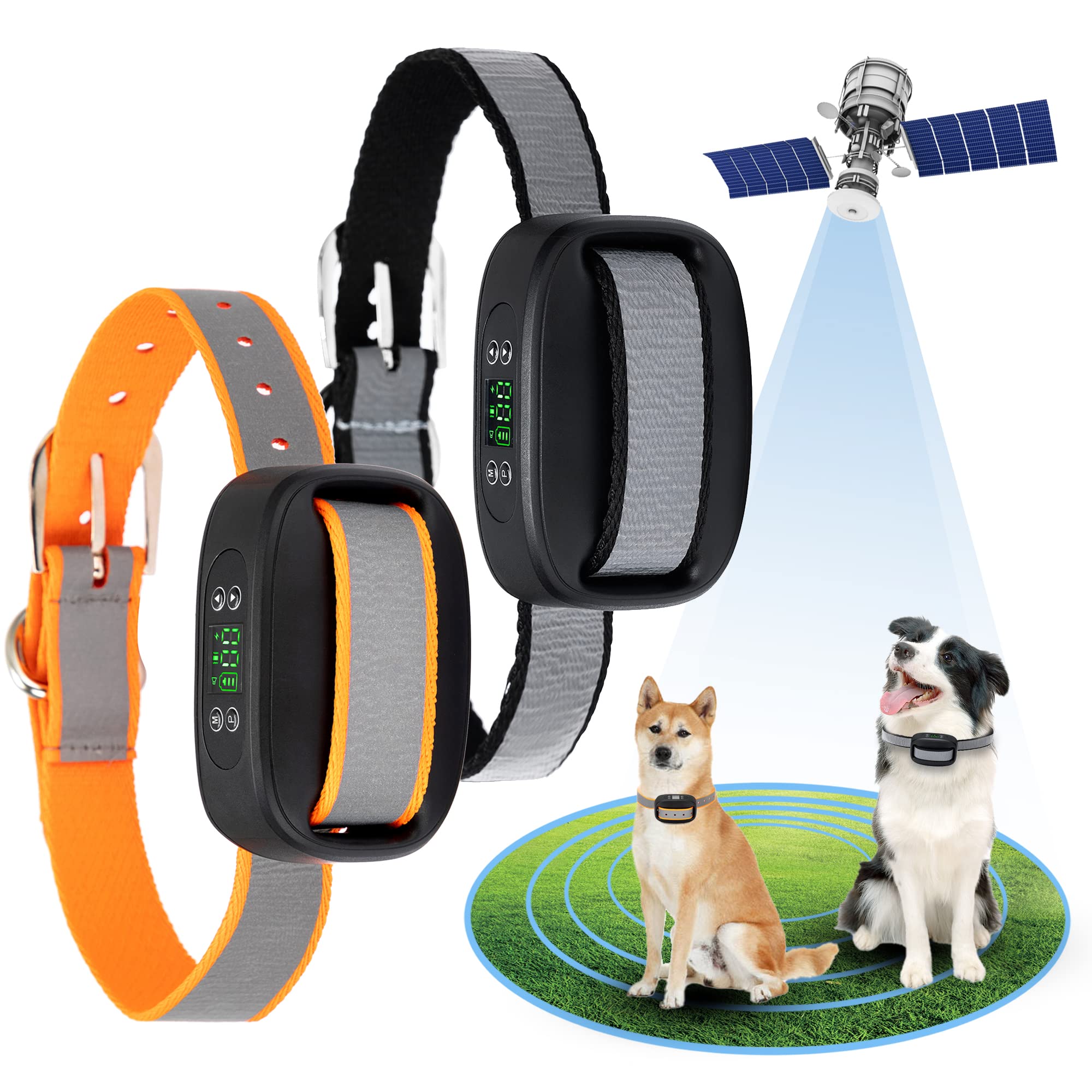 WIEZ GPS Wireless Dog Fence System - 100-3300 ft Range Electric Pet Containment with Adjustable Warning & Rechargeable Collars (2 Pack) - Perfect for Backyard, Farm & Outdoor Dog Training