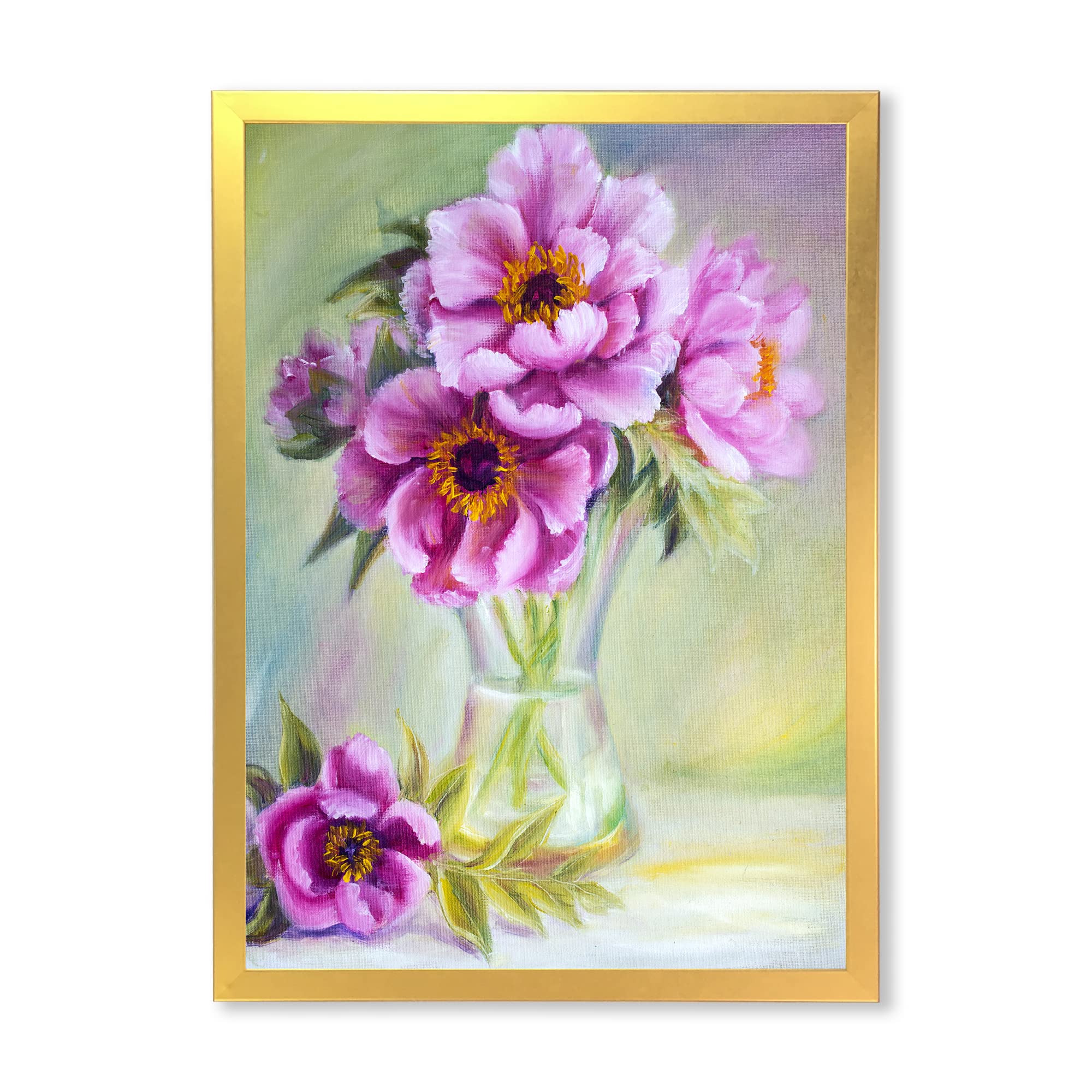DesignQ Peonies in Vase Still Life Oil Painting - Traditional Framed Wall Art Decor for Living Room, Bedroom & Office